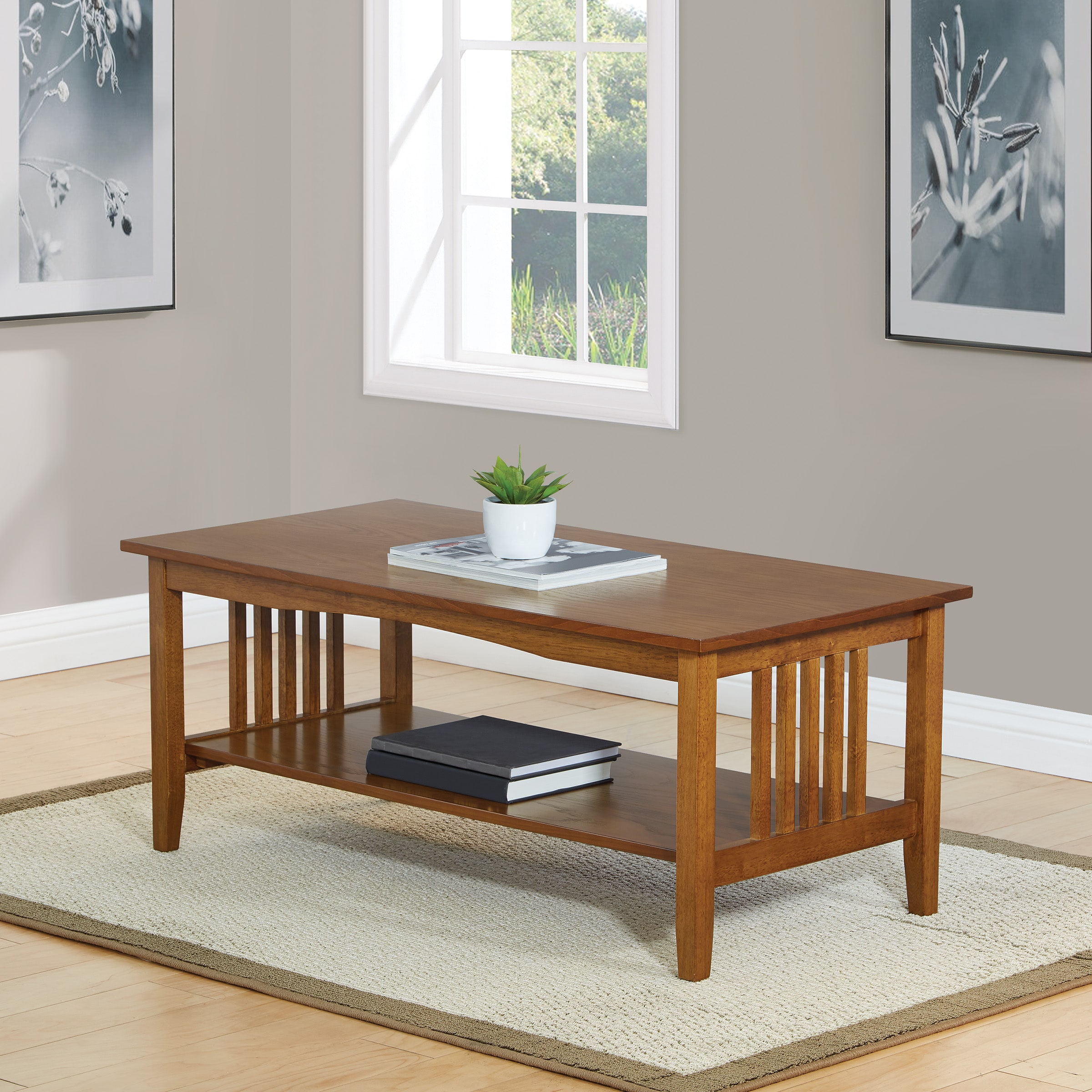 OSP Home Furnishings SRA12-AH Brown Wood Midcentury Coffee Table