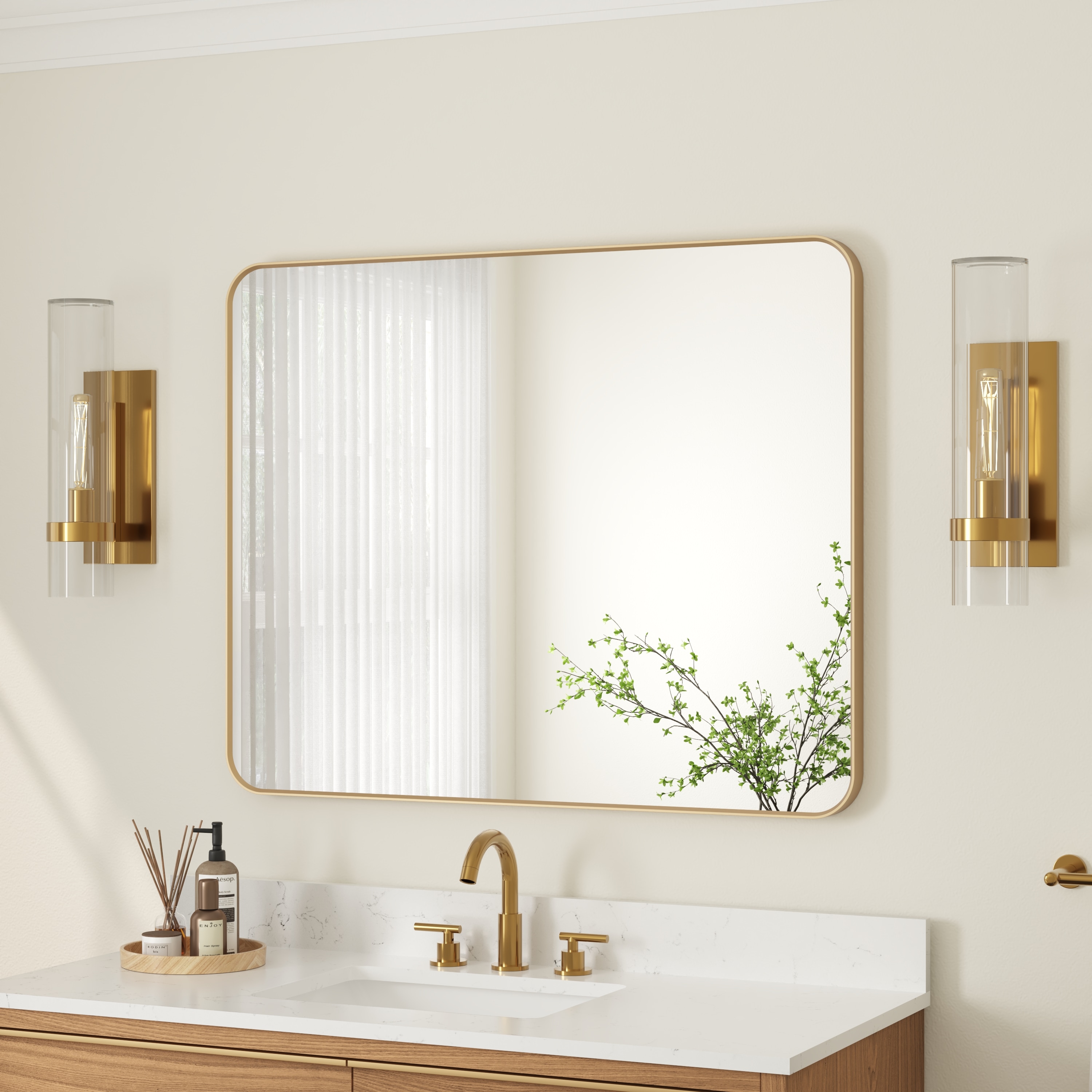 Forclover A1F4032B 40-Inches W x 32-Inches H Rectangle Gold Framed Full Length Wall Mirror