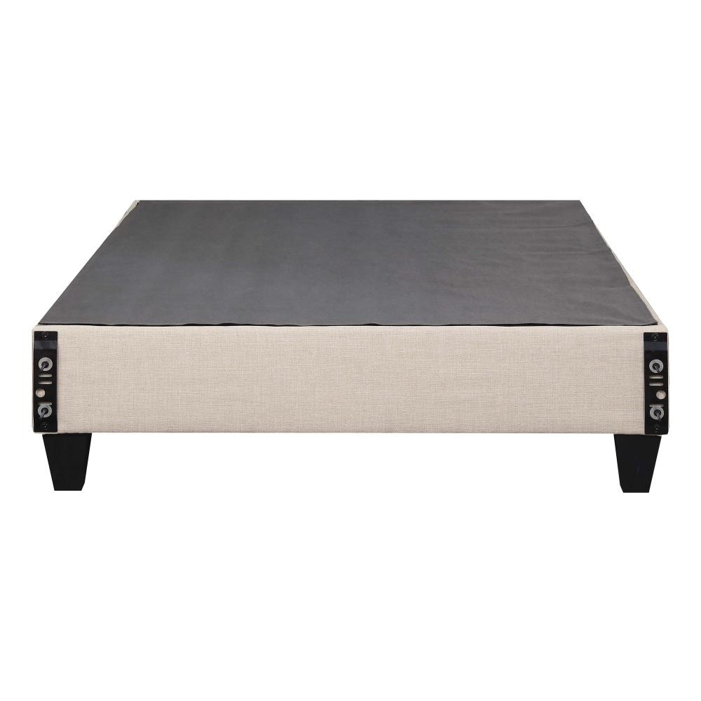 Beige Upholstered Full Platform Bed with Pine Frame