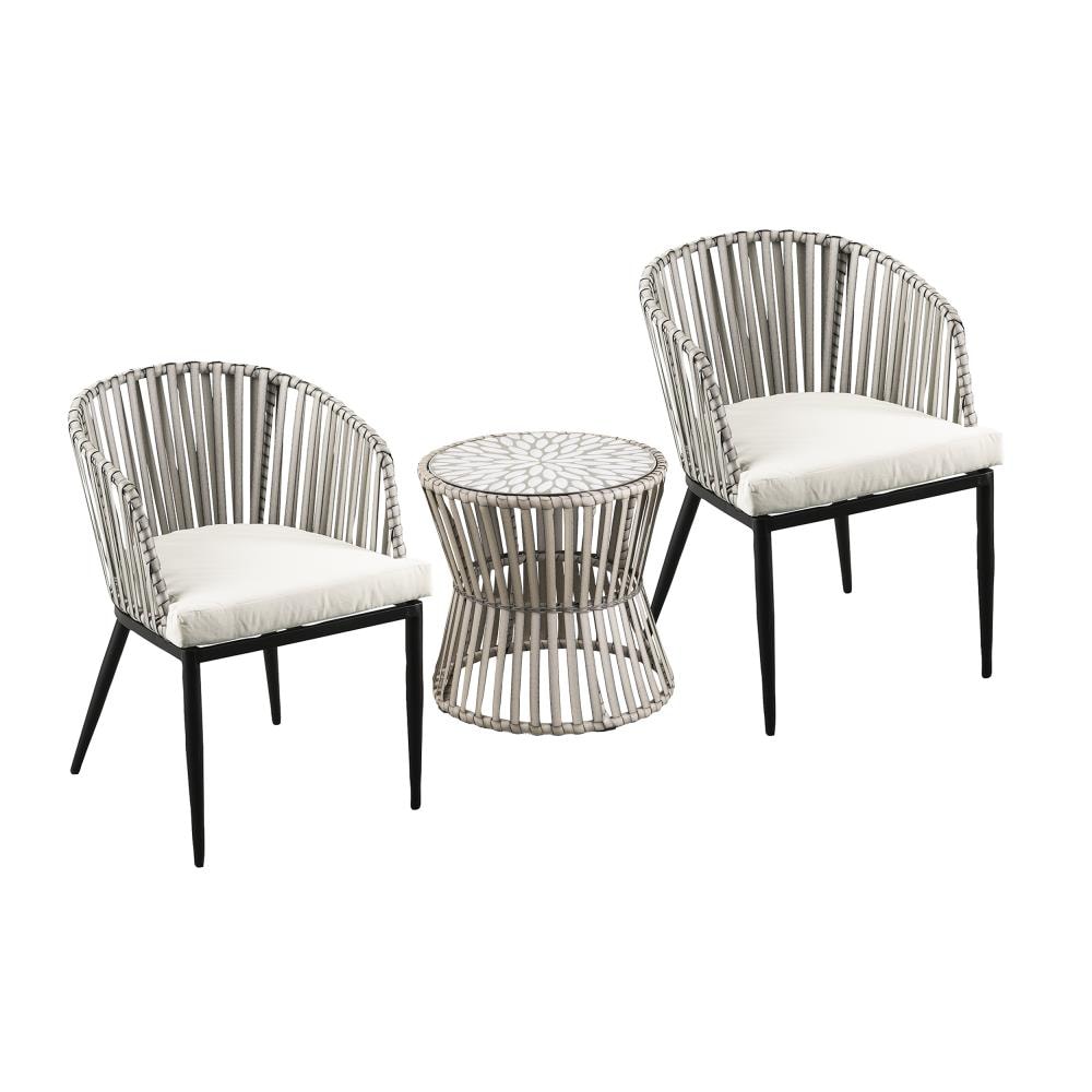 Boston Loft Furnishings ATG16801OD Alte 3-Piece Wicker Patio Conversation Set with White Cushions