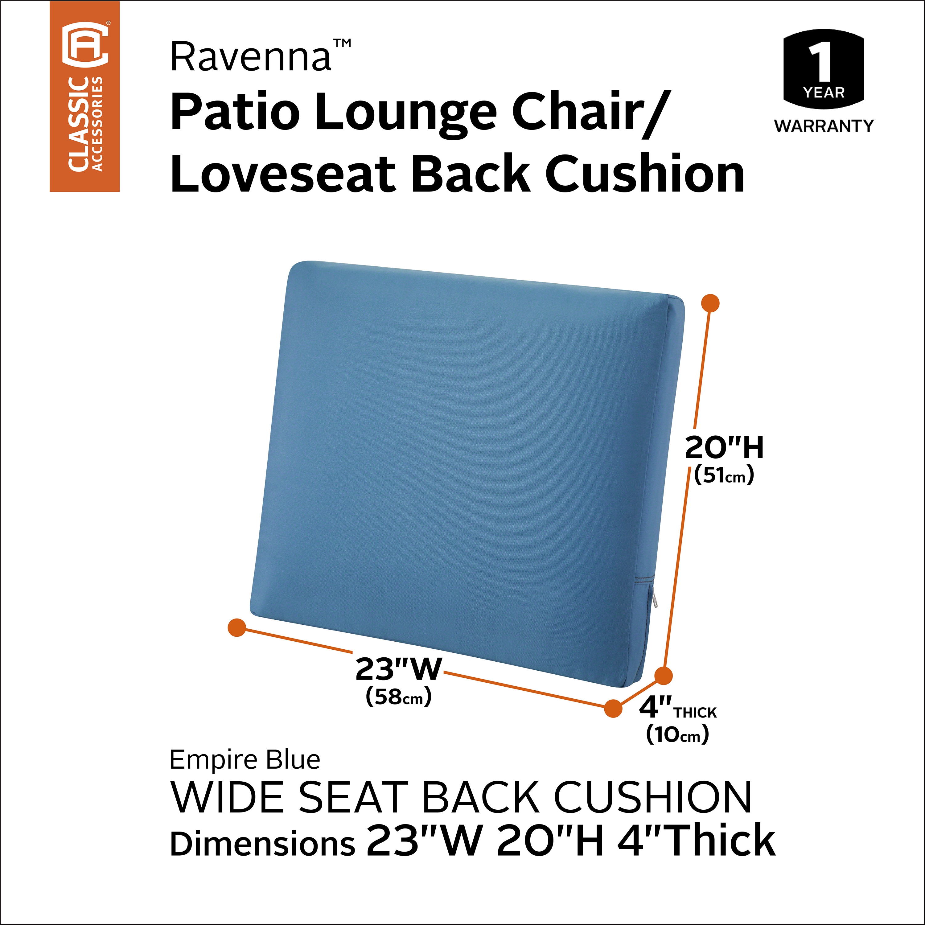 Empire Blue Water-Resistant Polyester Patio Back Cushion