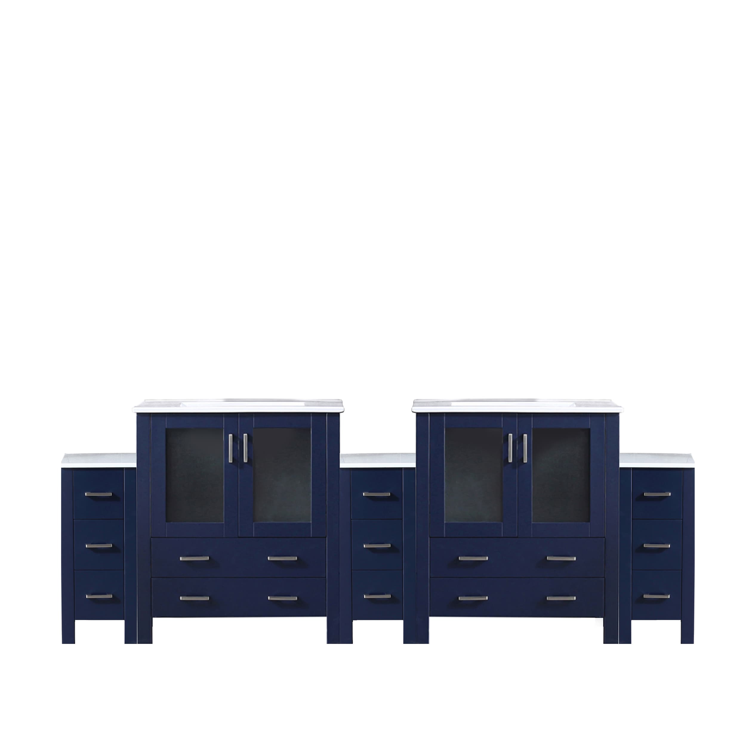 Lexora LVV96D30E600 Volez 96-in Navy Blue Double Sink Bathroom Vanity with White Ceramic Top