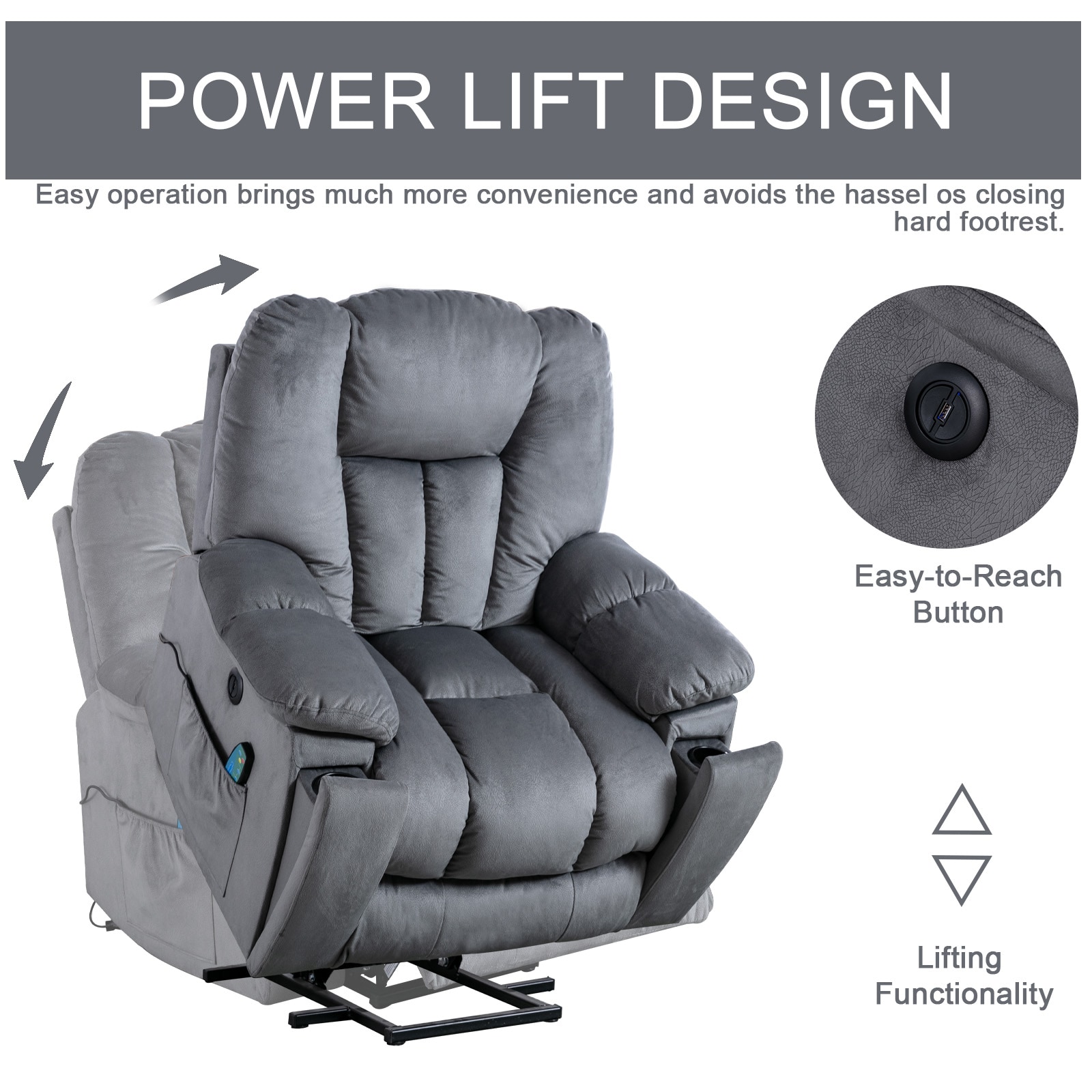 Ebello Power Lift Recliner Chair with Electric Massage and Heat for