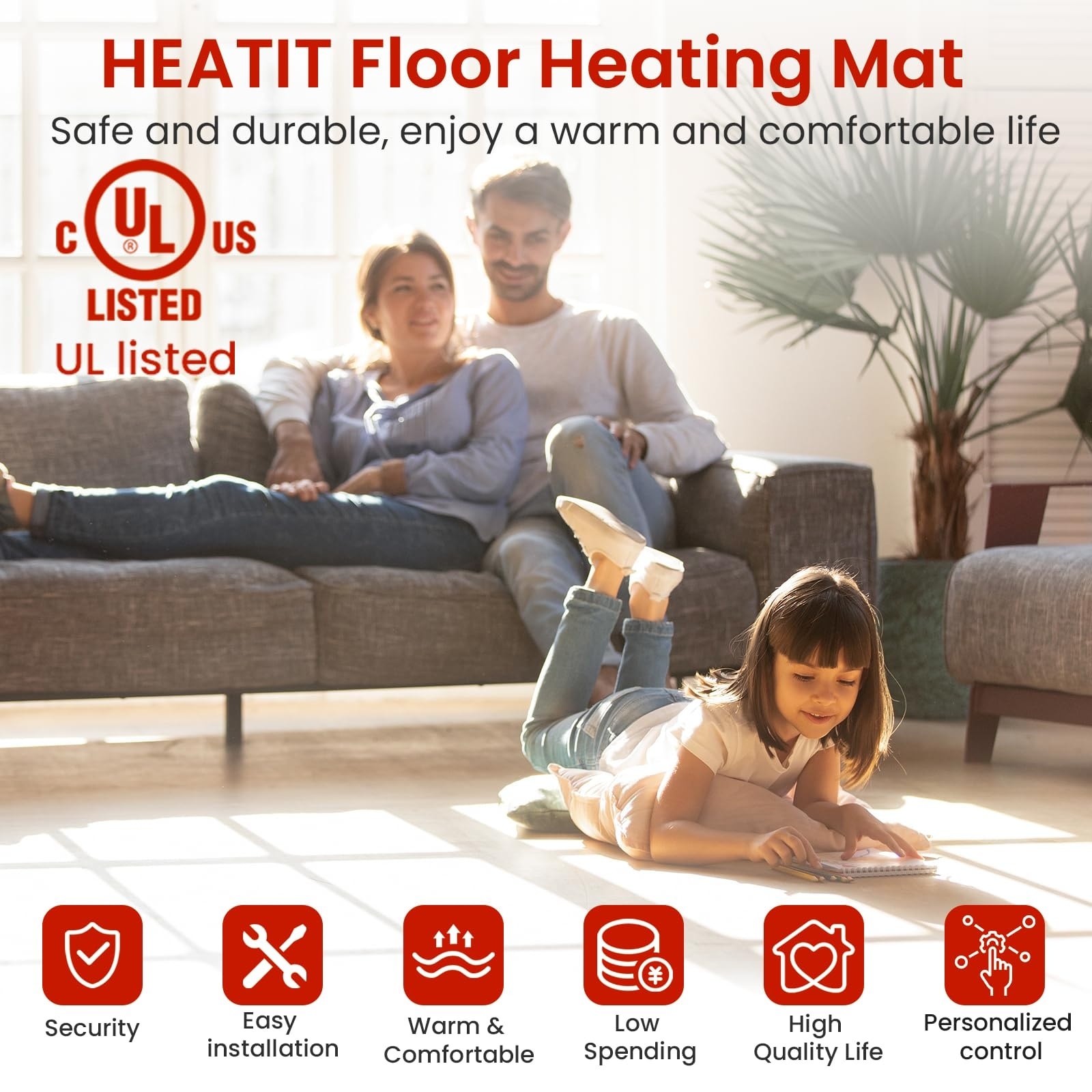 Etokfoks  Electric Radiant Floor Heat System 10 sq ft 20 in W x 6 1 ft L 120V 120W Ultra Thin 1 8 in Yellow