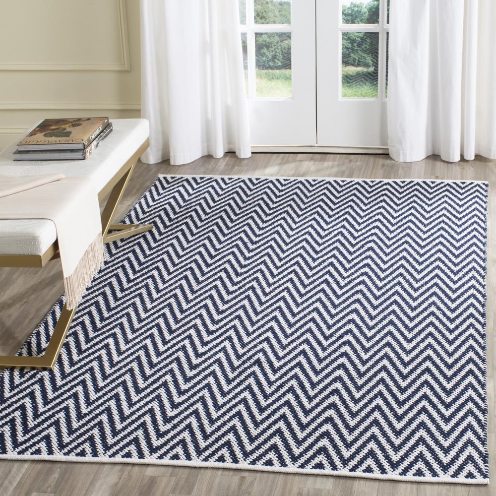 Navy/Ivory Chevron Cotton Flat Woven Area Rug