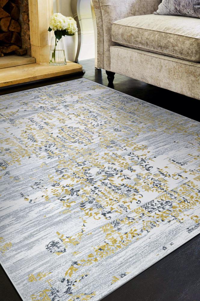 Couristan 51950747053076T CALINDA 5 x 7 (ft) Polypropylene Gold-Silver-Ivory Rectangular Indoor Floral/Botanical Area rug