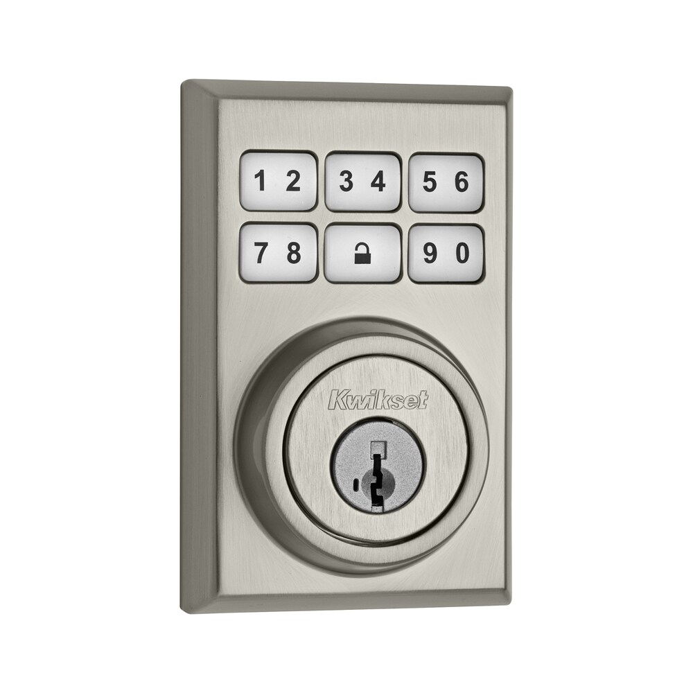 at　Electronic　Nickel　Lighted　Cylinder　Kwikset　SmartCode　Single　Deadbolt　909　Keypad　Satin　Smartkey