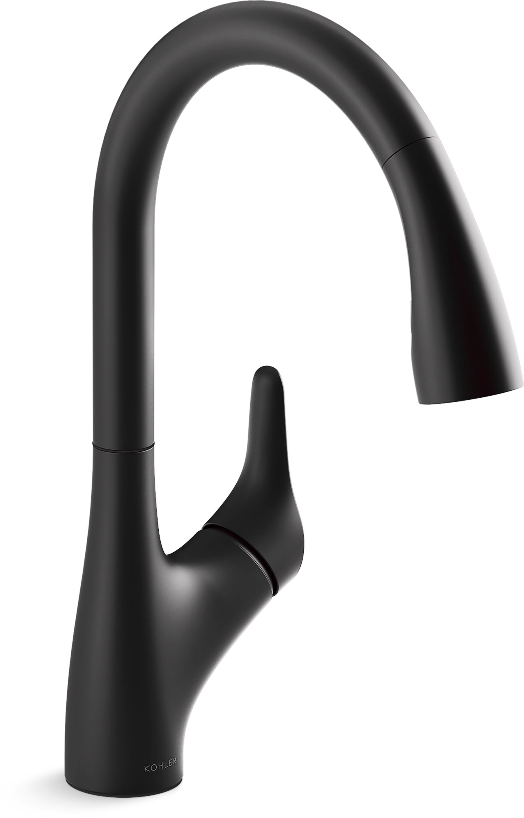 KOHLER 30469-BL Rival Matte Black Single Handle Deck-mount Pull-down Kitchen Faucet with Sprayer ( Deck Plate Included )