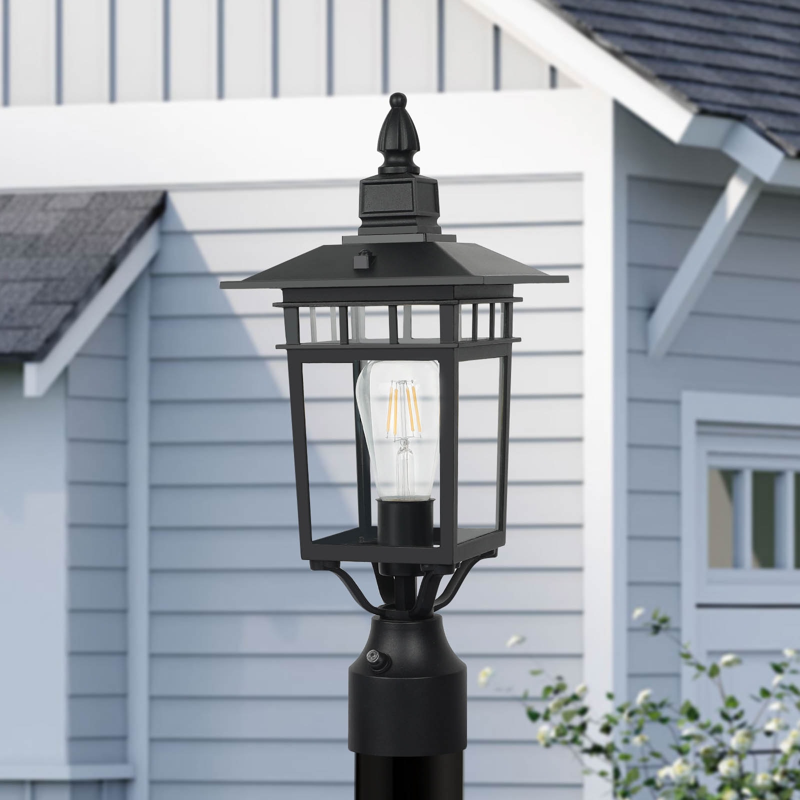 LamQee 17-in Black Vintage Outdoor Light Post Lantern with Dusk-to-Dawn ...