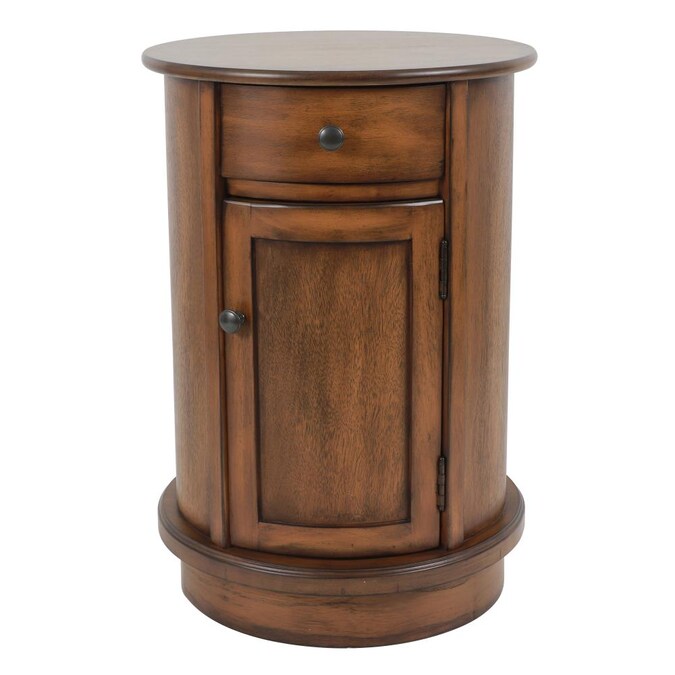 Decor Therapy Honeynut Wood Veneer, Round End Table With Drawer