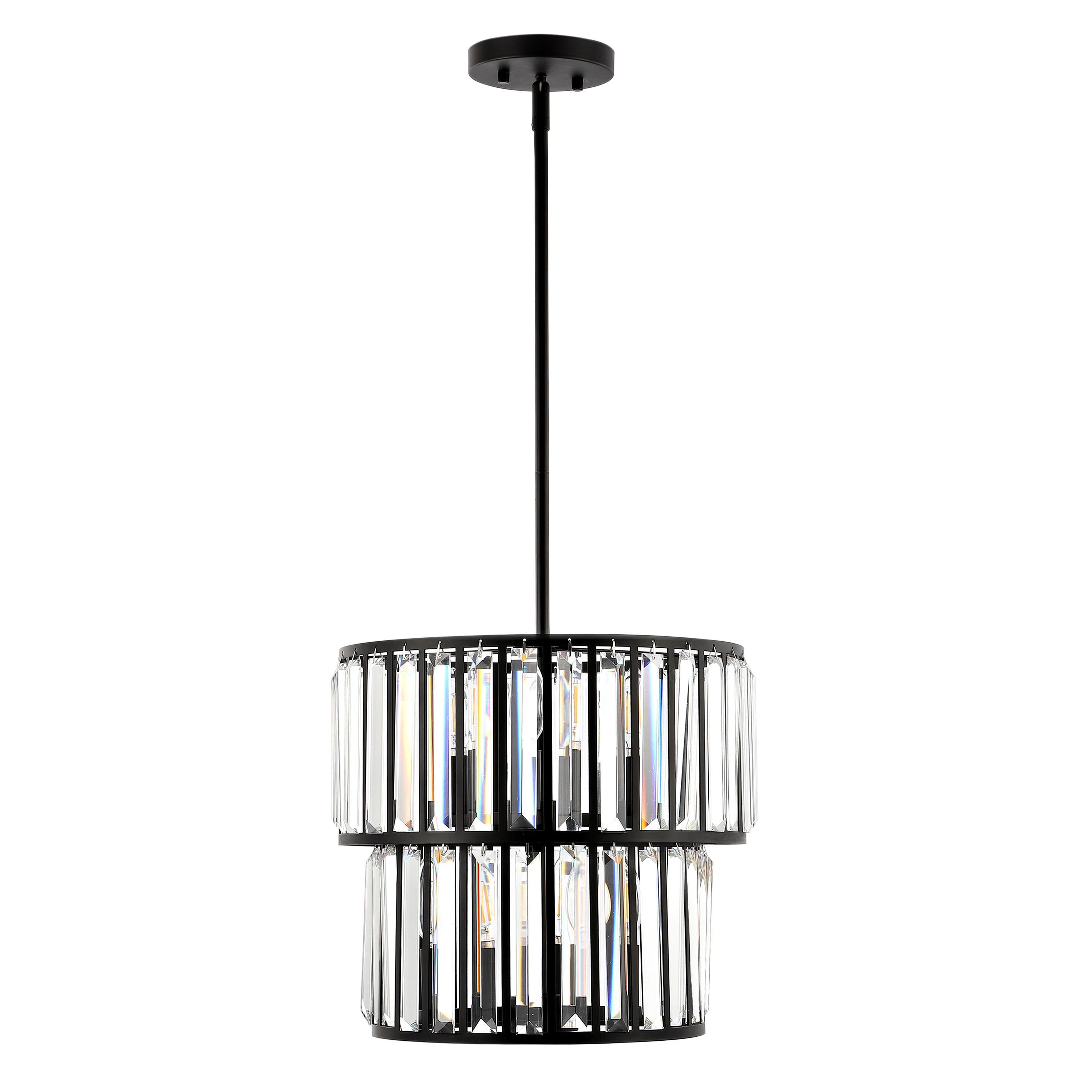 Shimmering Decadence 53'' Tiered Black Crystal Plug-in Chandelier