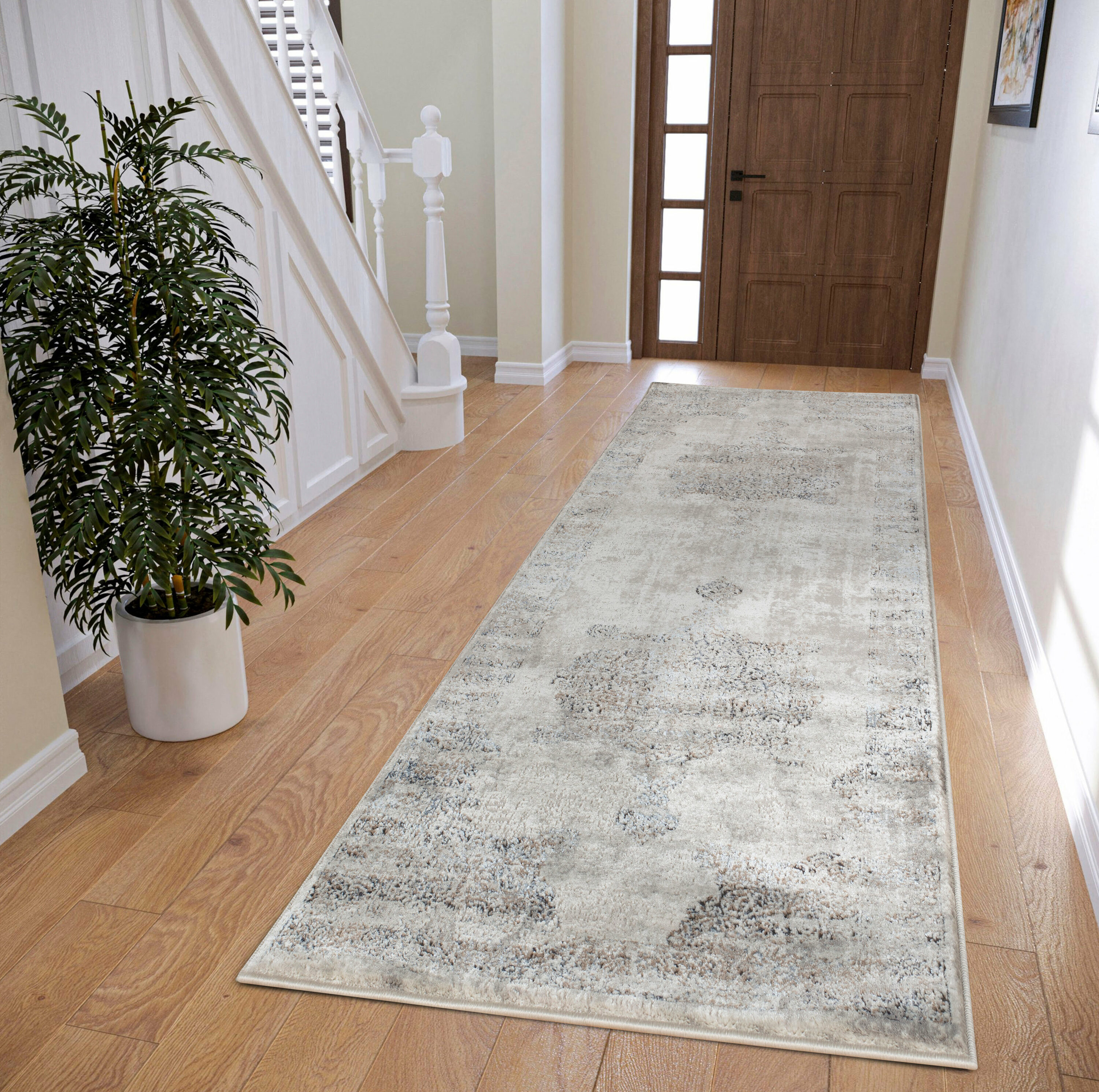 MDA Rugs OM0328 Omari 2 x 8 (ft) Polypropylene Cream/Gray Rectangular Indoor Medallion Area rug