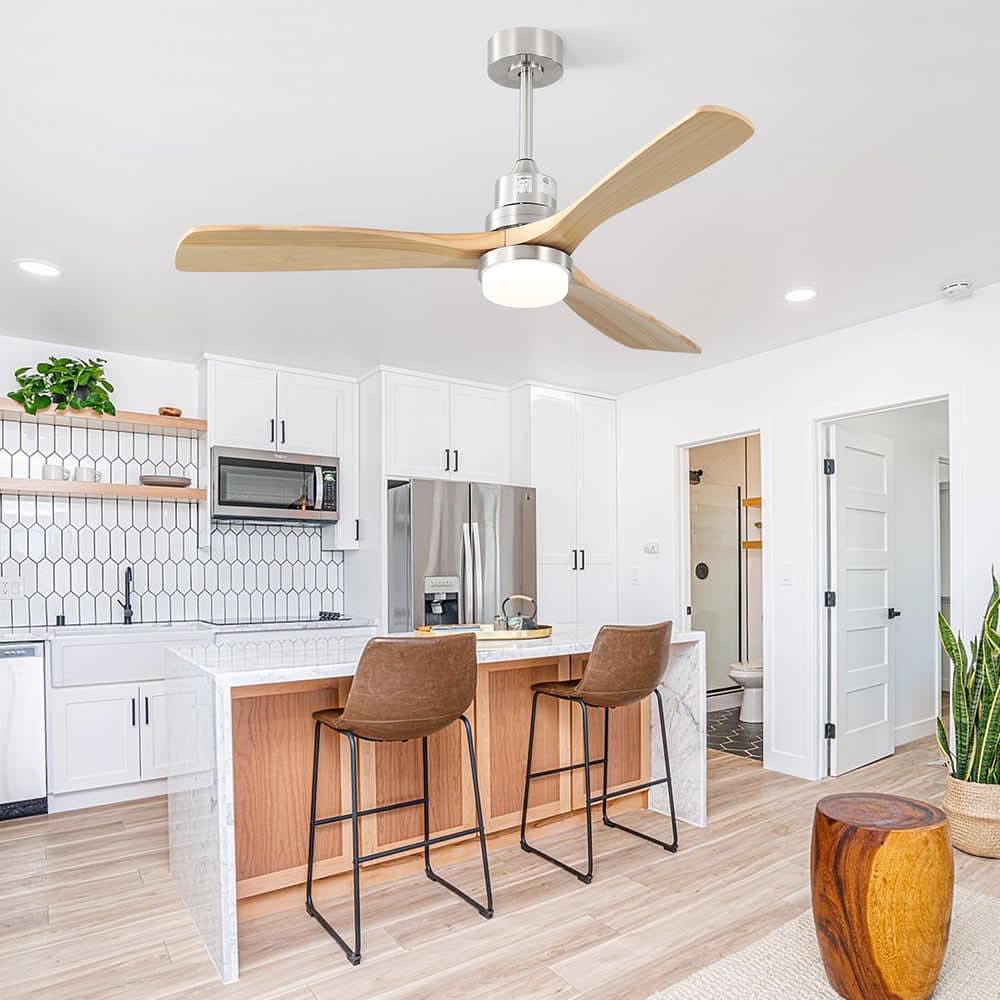 JUJABU FAN-2 Brushed Nickel 52 Inch Ceiling Fan With Dimmable Led Light Remote Control Reversible DC Motor For Living Room