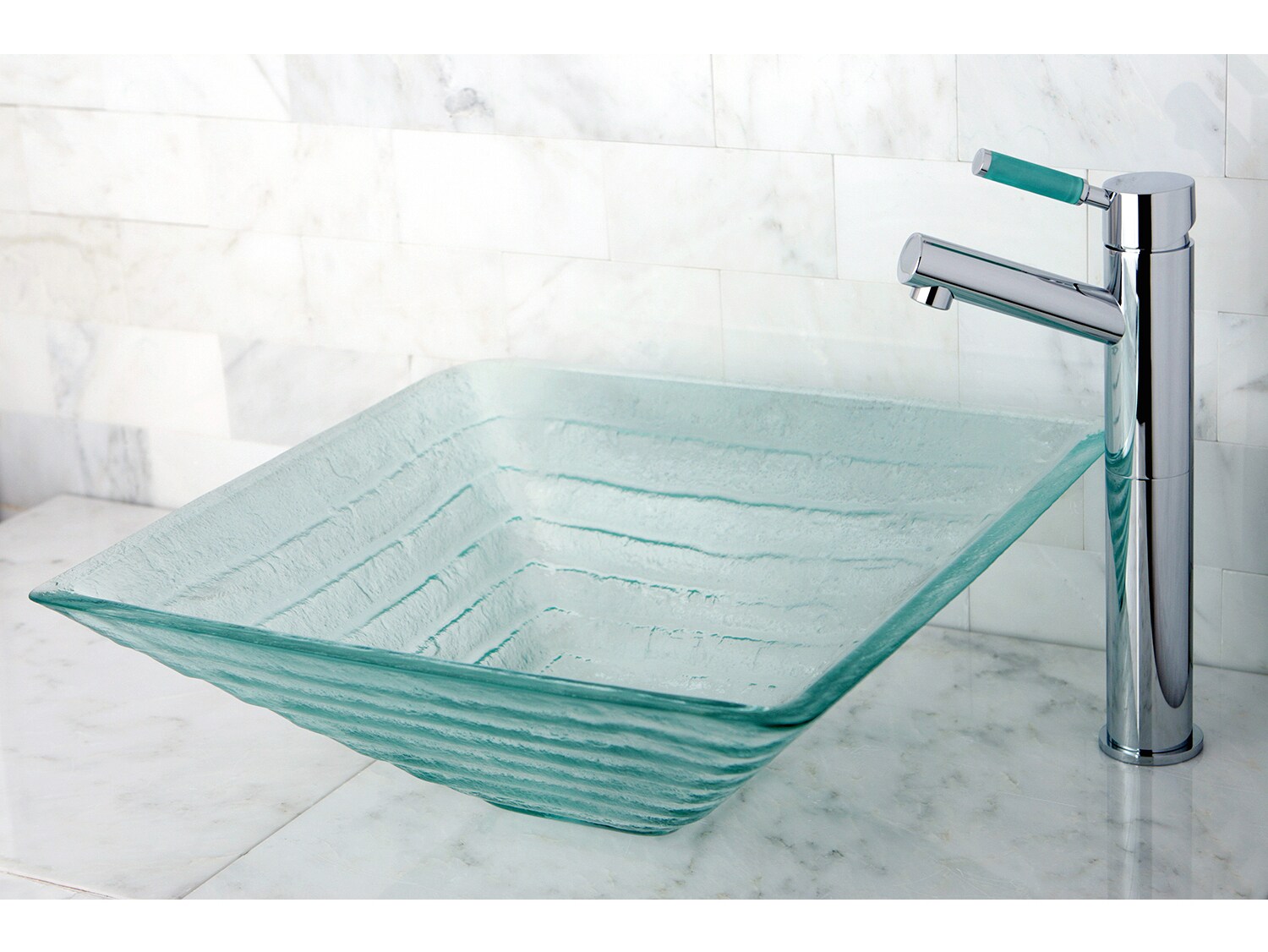 Clear Tempered Glass Square Above-Counter Vessel Sink