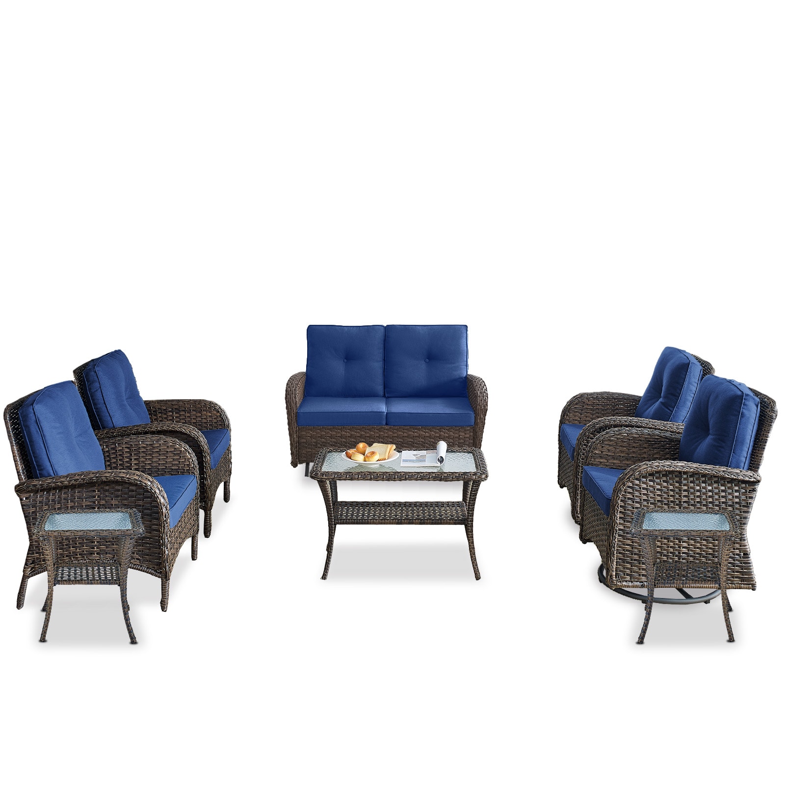 Rilyson FS115R50085087R60-1 8 -Piece Wicker Patio Sofa Conversation Set with Blue Cushions