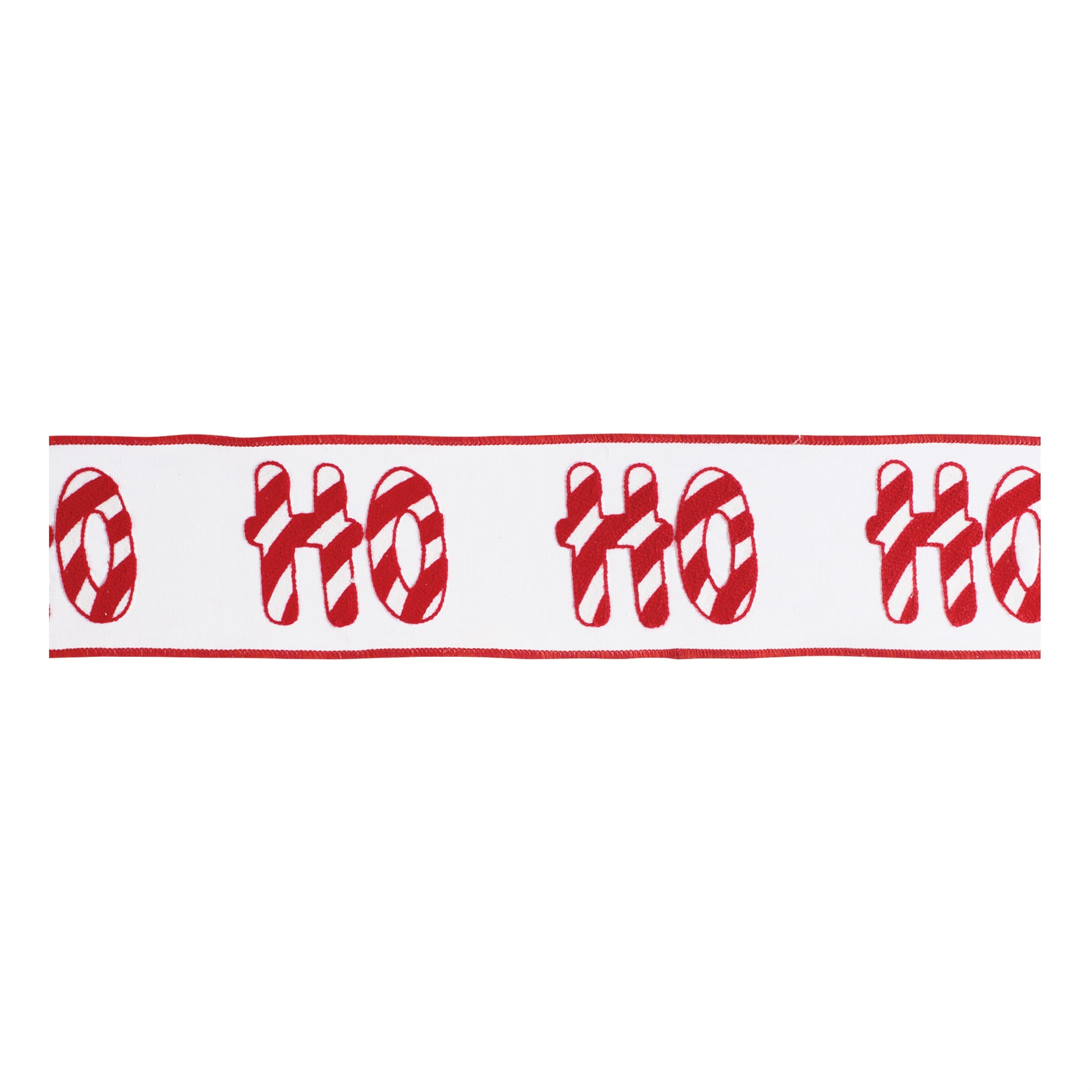 Melrose International - HO HO HO Candy Cane Wired Cotton Ribbon 4 in x 5 Yds.