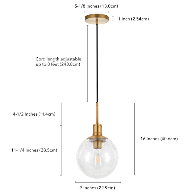 Hailey Home Walker Brass Transitional Seeded Glass Drum Hanging Pendant ...