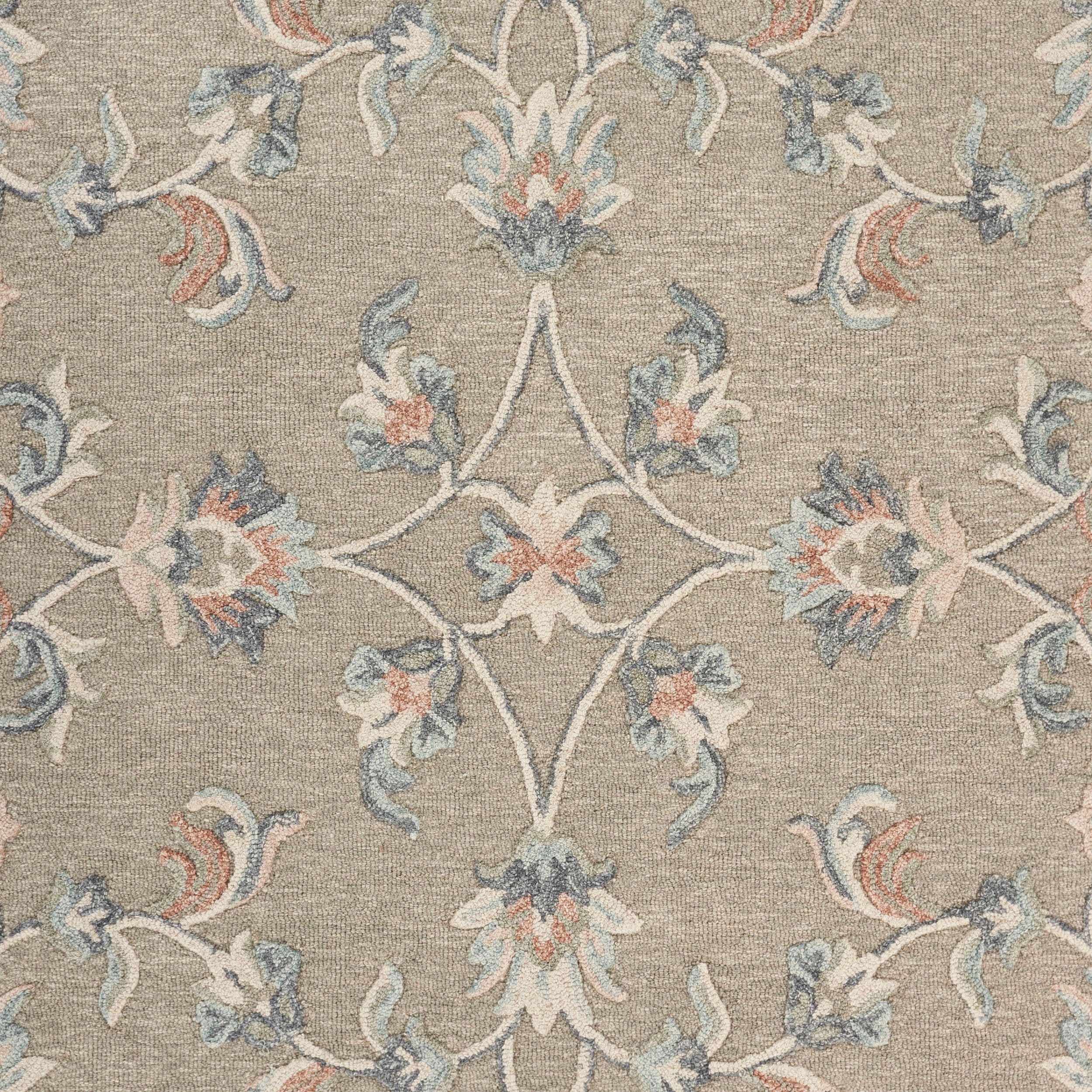 Victorian Mirroring Floral Bloom Hand-Tufted Wool Rug 5' x 7' Blue