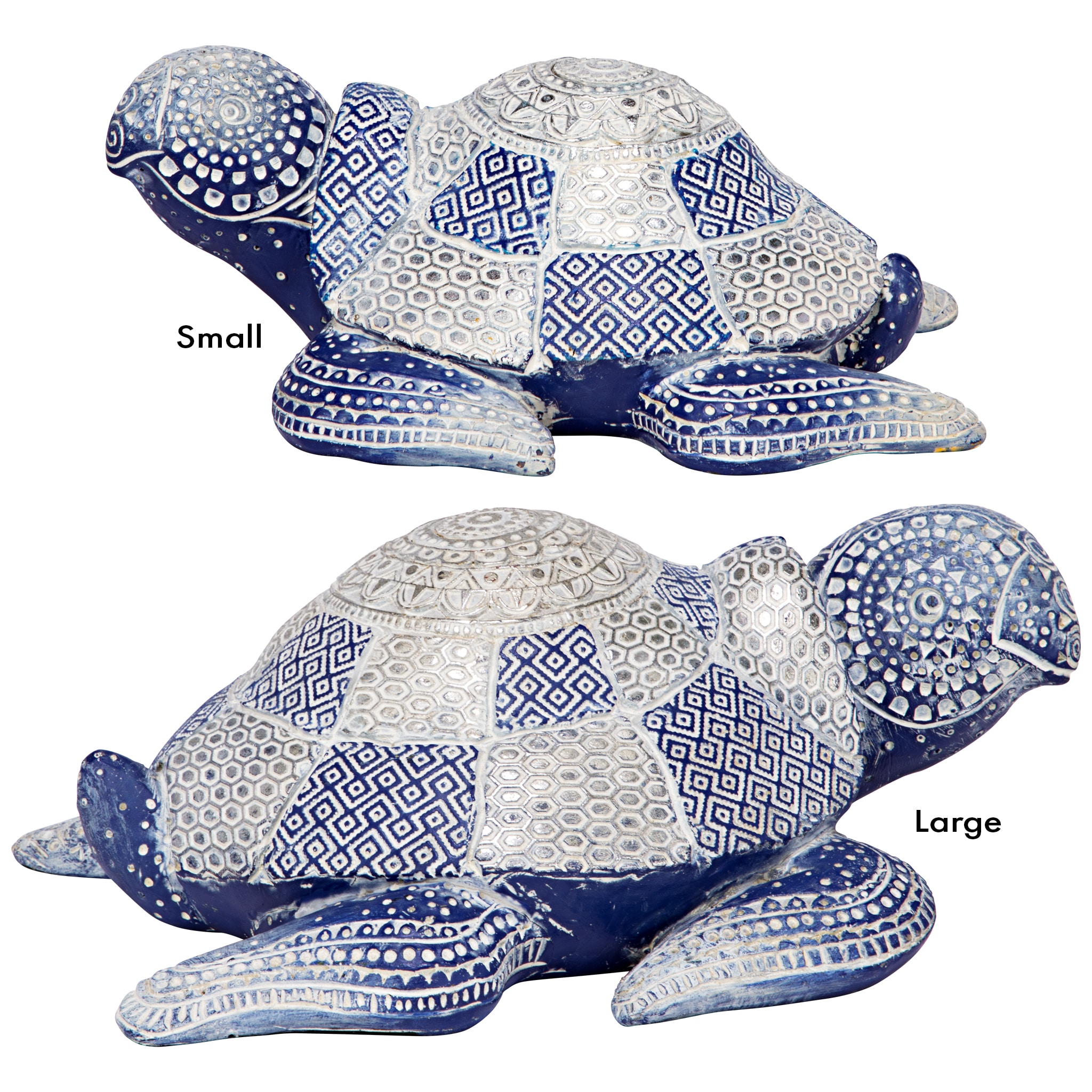 Peaceful Blue and Silver Resin Sea Turtle Figurine Set