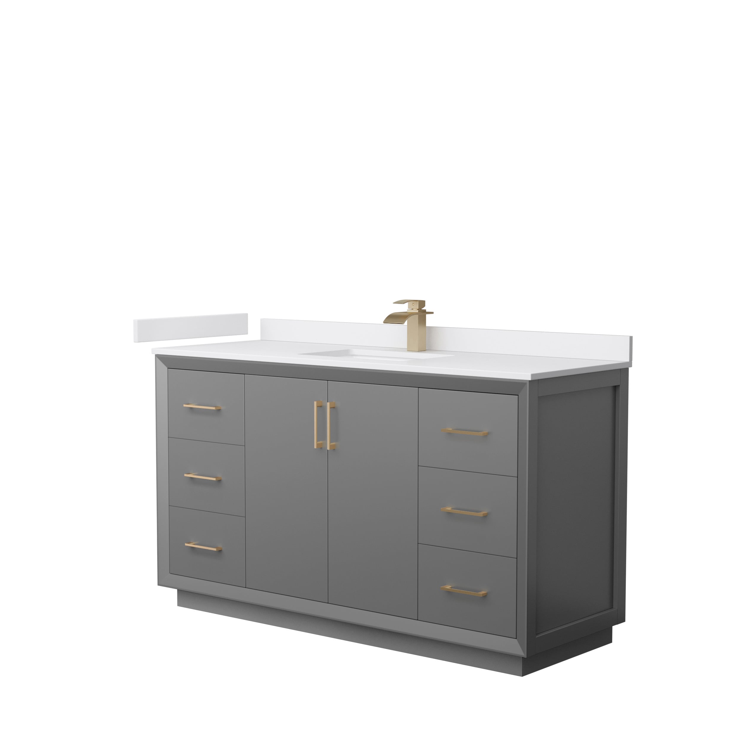 Wyndham Collection WCF414160SGZWCUNSMXX Strada 60-in Dark Gray with Satin Bronze Trim Undermount Single sink Bathroom Vanity with White cultured marble Cultured marble Top