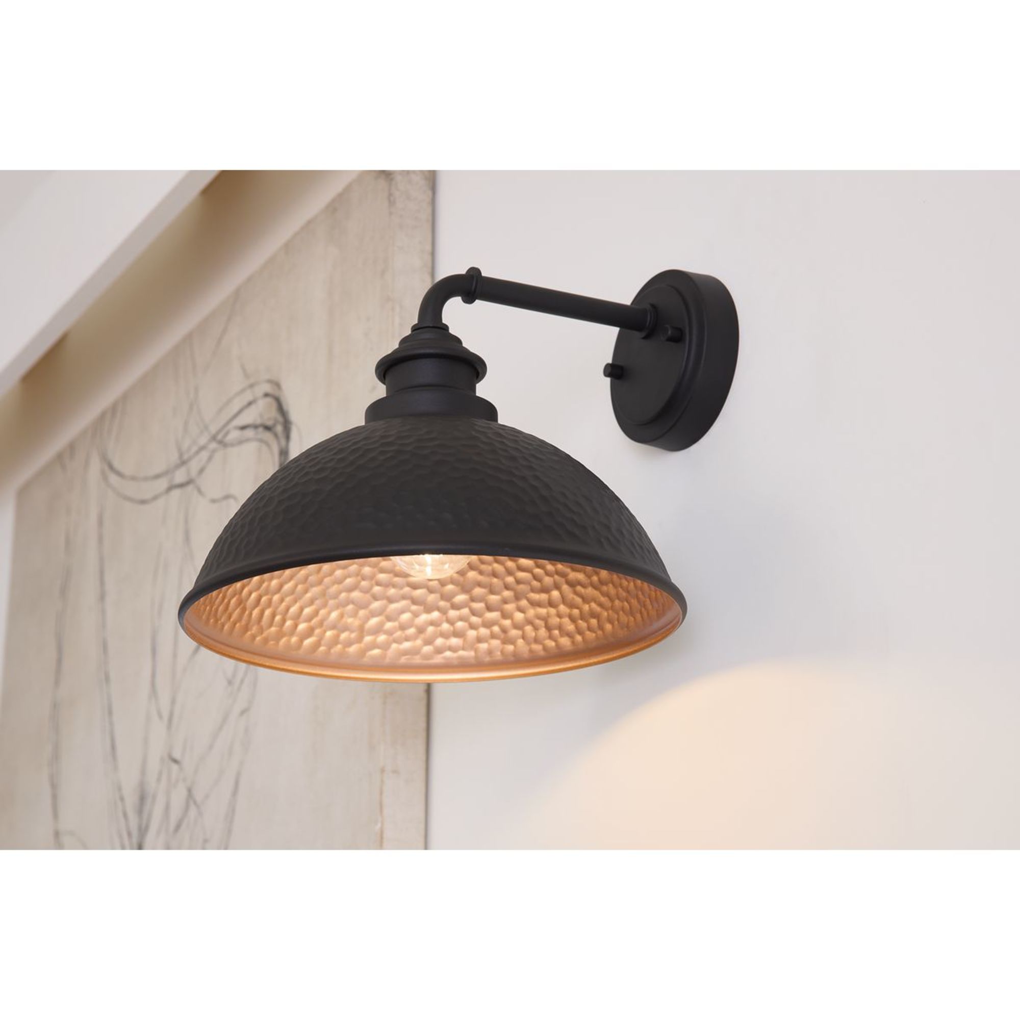 Englewood Black Hammered Copper 12" Outdoor Wall Lantern
