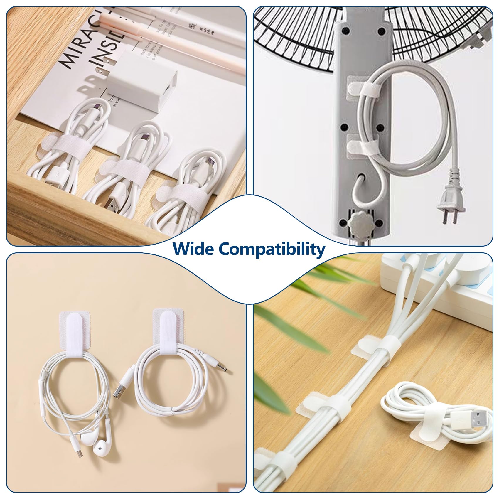Ahfiwaso 50 pcs hook and loop cable ties self adhesive cable clips ...