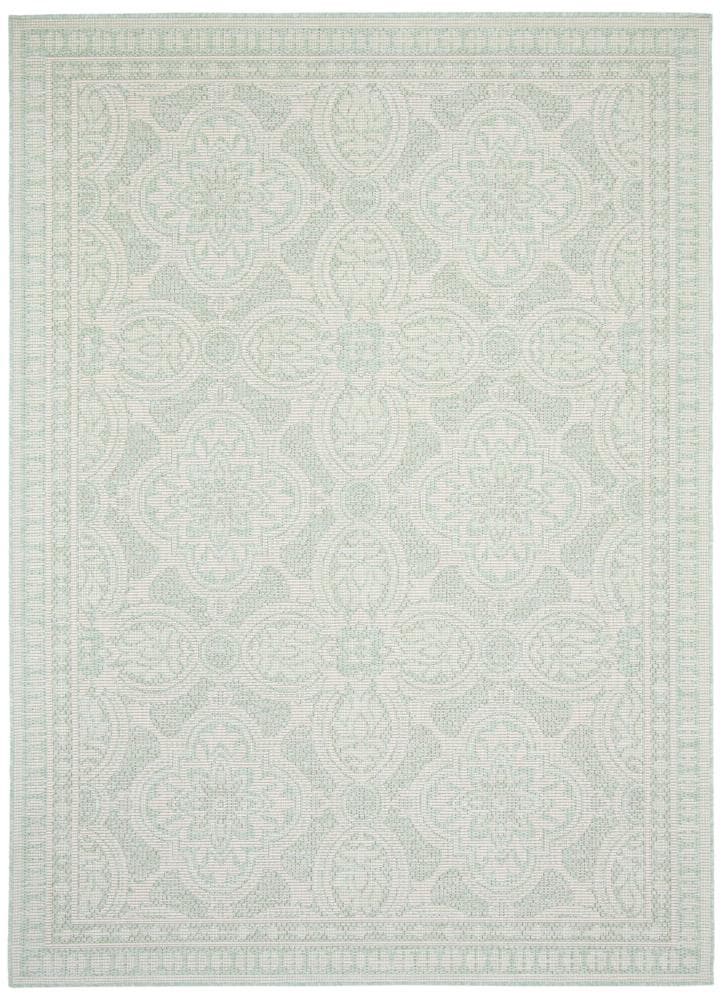 ECARPETGALLERY 351514 Veranda Traditional 7 x 9 (ft) Loomed Polypropylene Mint Rectangular Indoor/Outdoor Damask Area rug