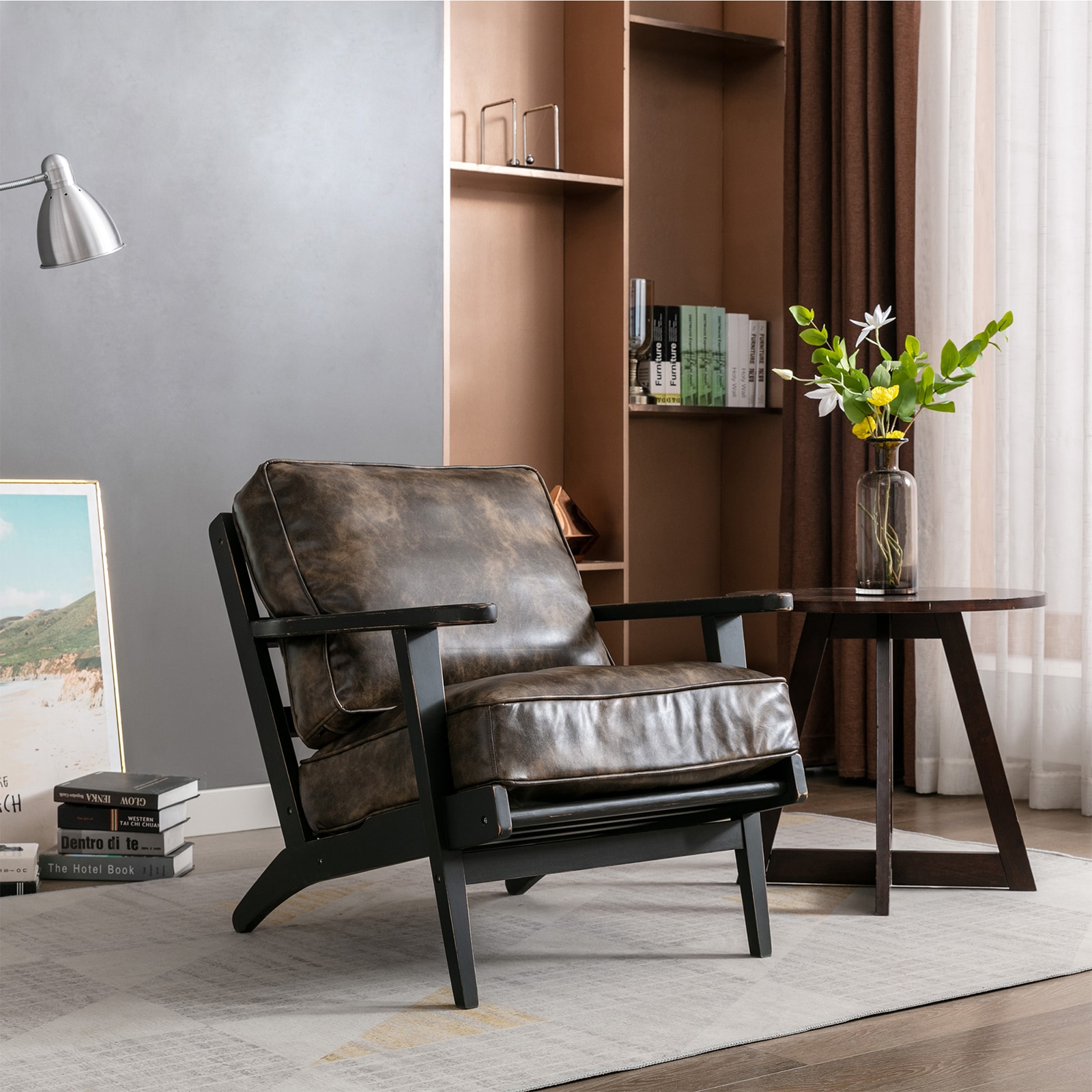 WELLFOR TRX-263AK Vintage Brown Faux Leather Chair