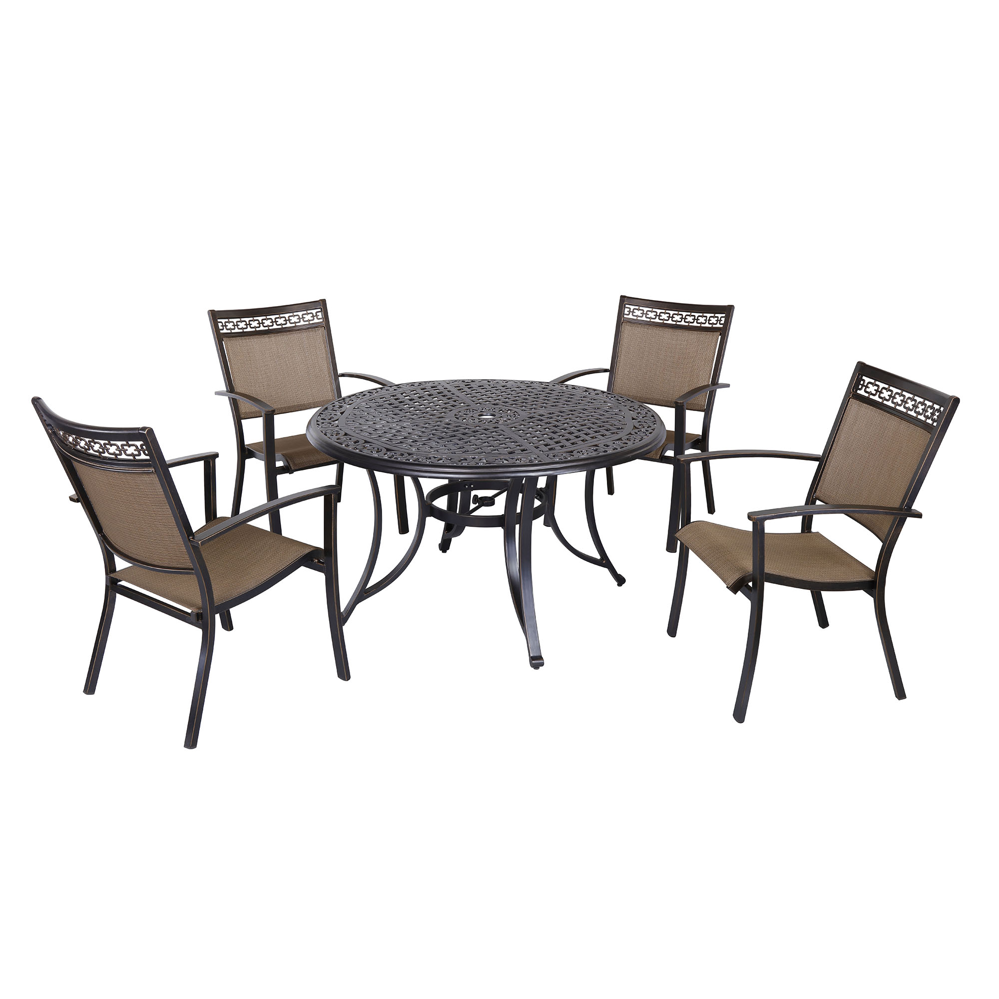 CASAINC CA-IVYR51-SR 5 -Piece dark gold Patio Dining Set Aluminum Round Table with 4 Brown Stationary Chairs