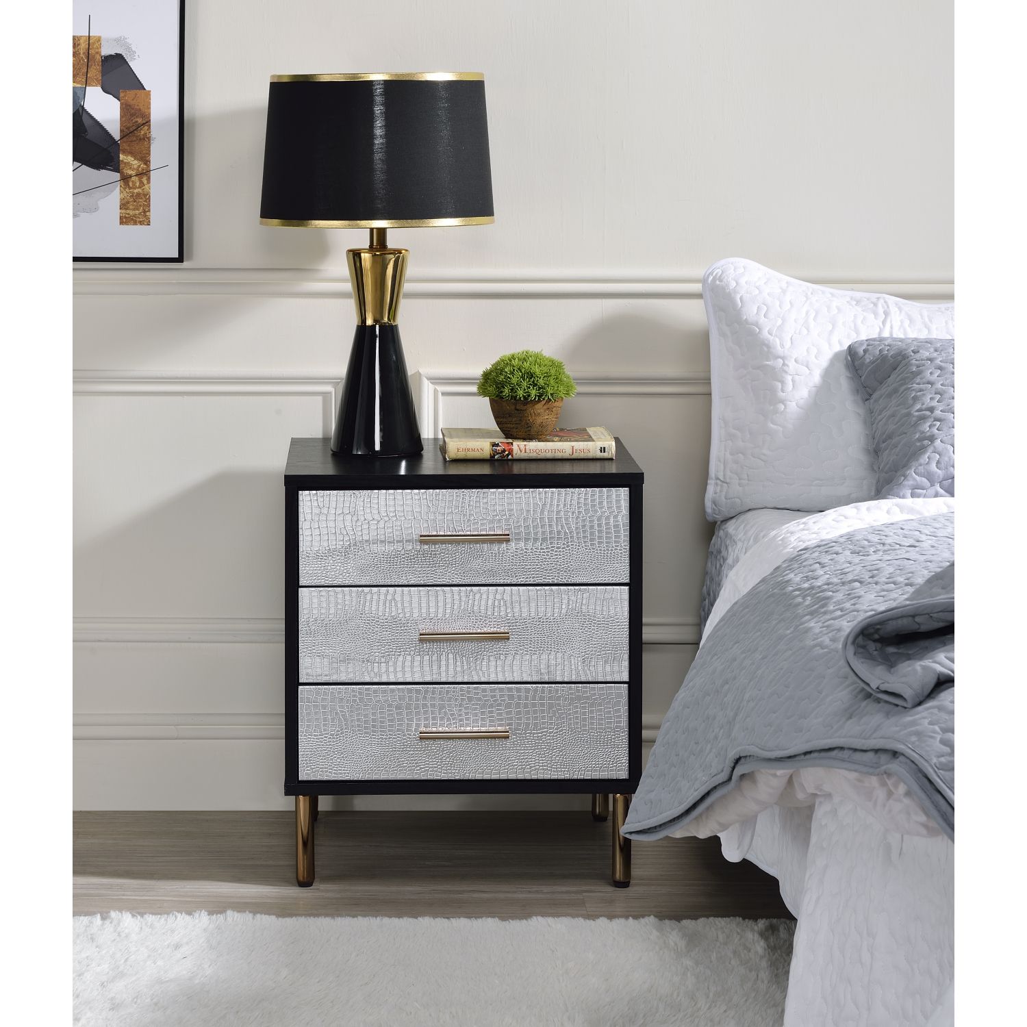 JASMODER AC00842 Black Pine Nightstand