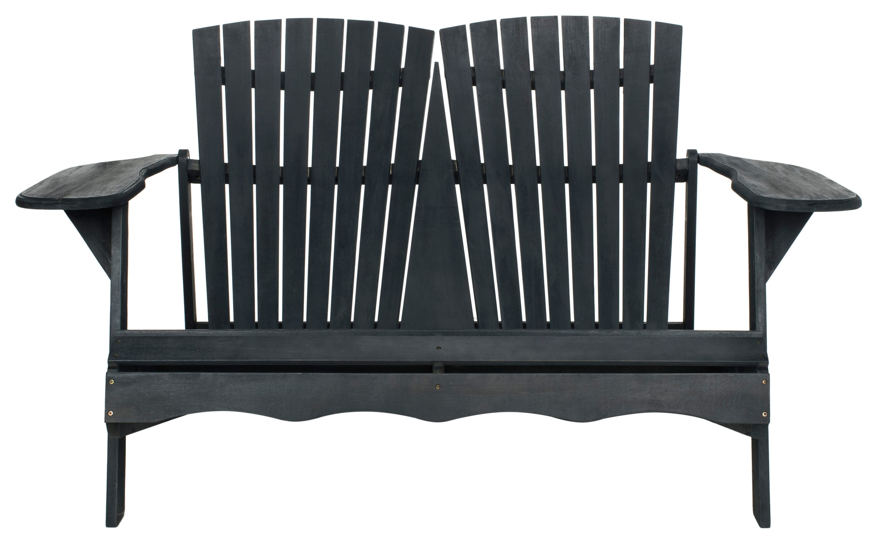 Transitional Black Acacia Adirondack Loveseat Bench, 57"