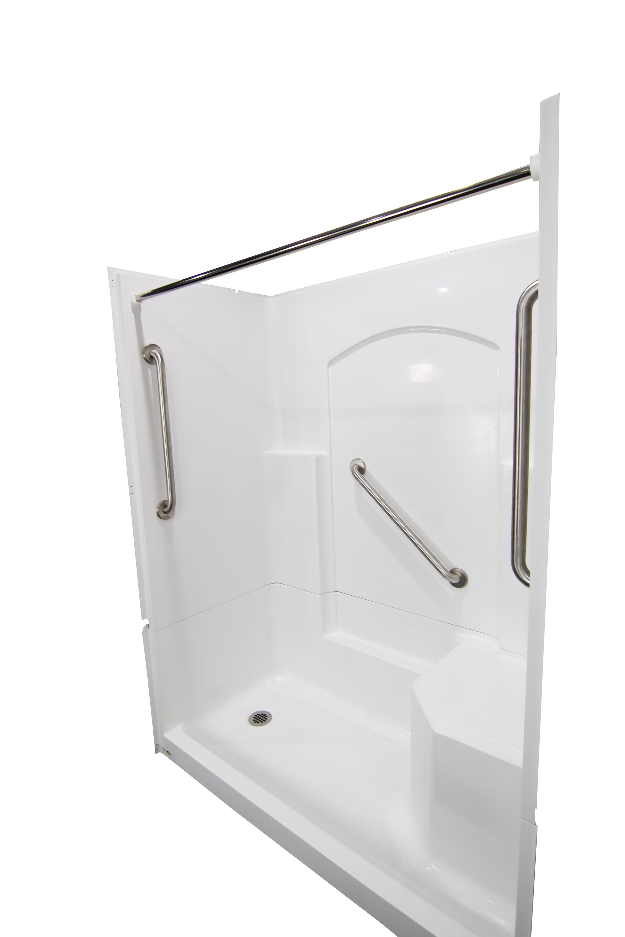 Laurel Mountain Loudon Low Threshold White 3-Piece 60-in x 32-in x 77-in Base/Wall Alcove Shower Kit with Integrated Seat (Right Drain) Drain Included