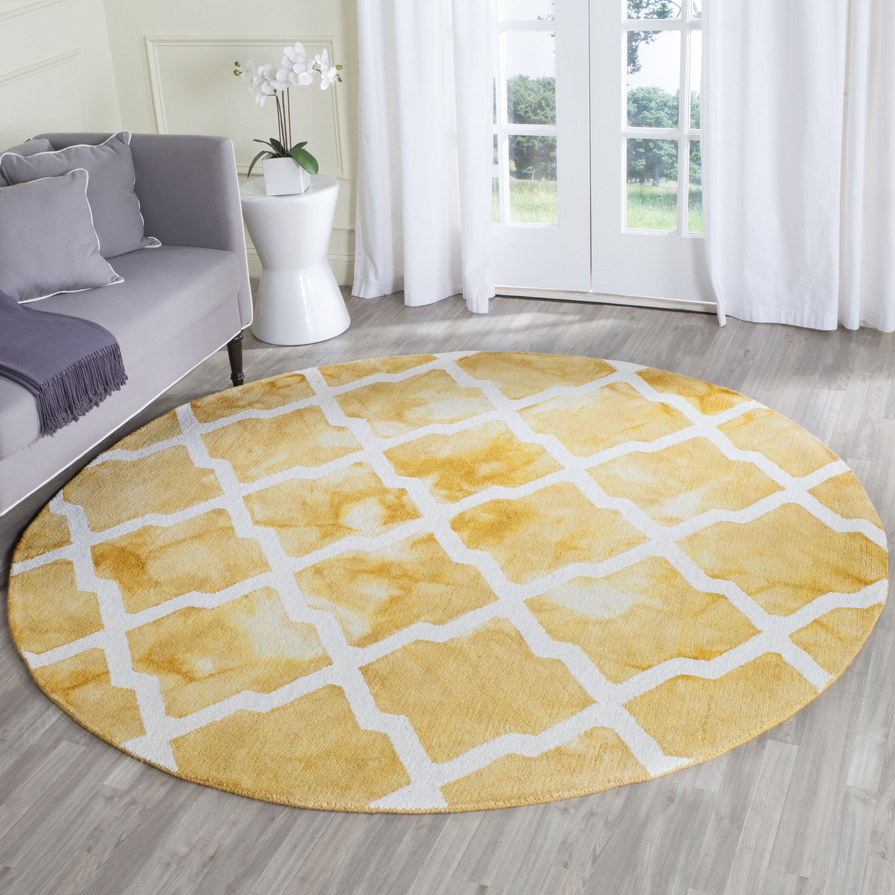 Area Tuft Rug Safavieh Dip Dye Pamala Tufted Wool Gold/Ivory Round Indoor Geometric ...
