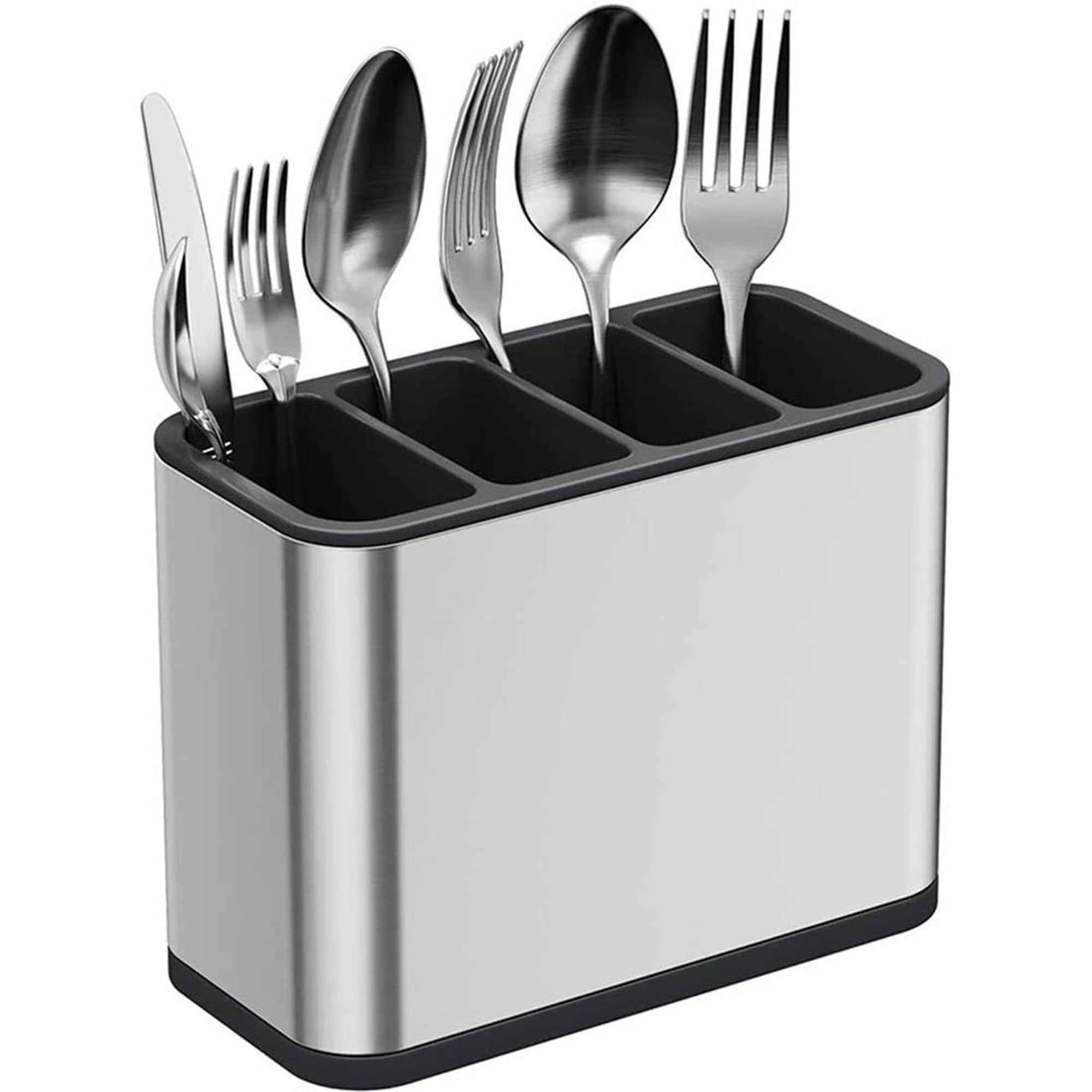 Numhew 7.48in L 3.94in W 5.51in H 4-Compartment Silver Cutlery Organizer Box