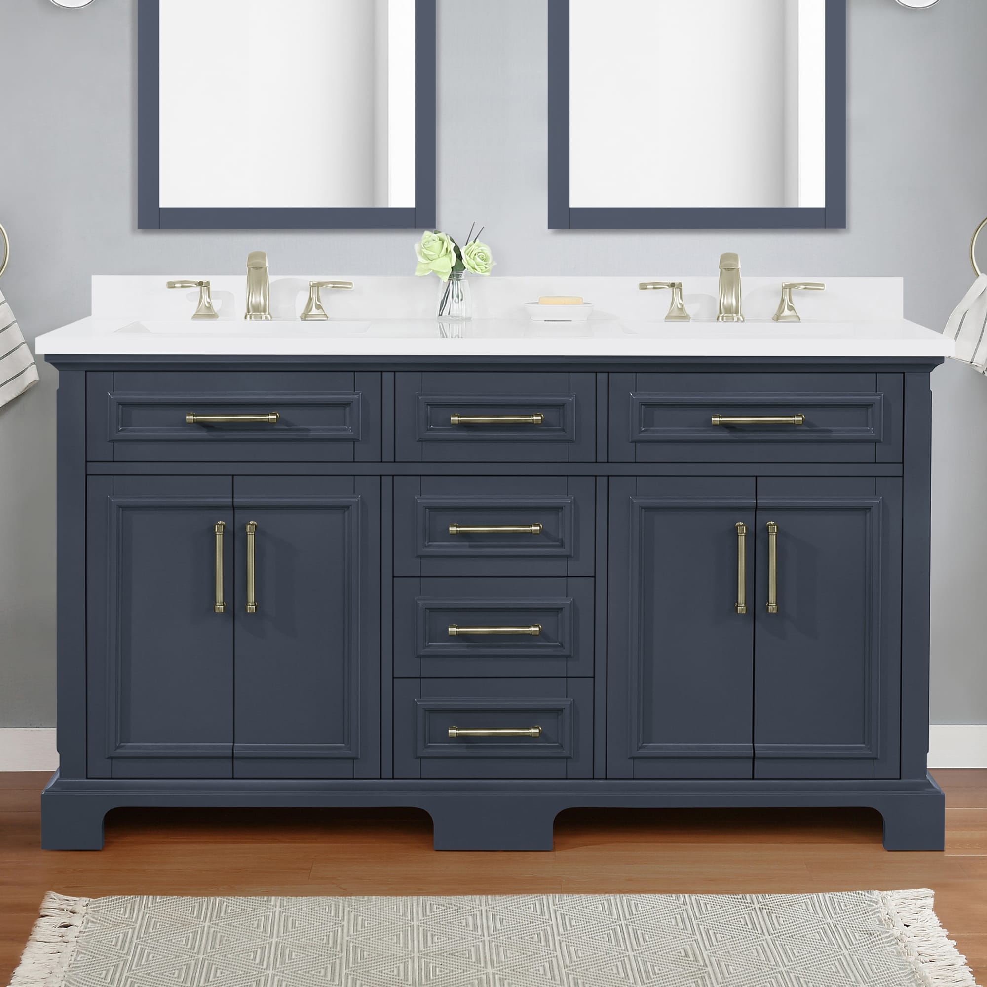 OVE Decors Sarah 60-in Midnight Blue Undermount Double Sink Bathroom ...