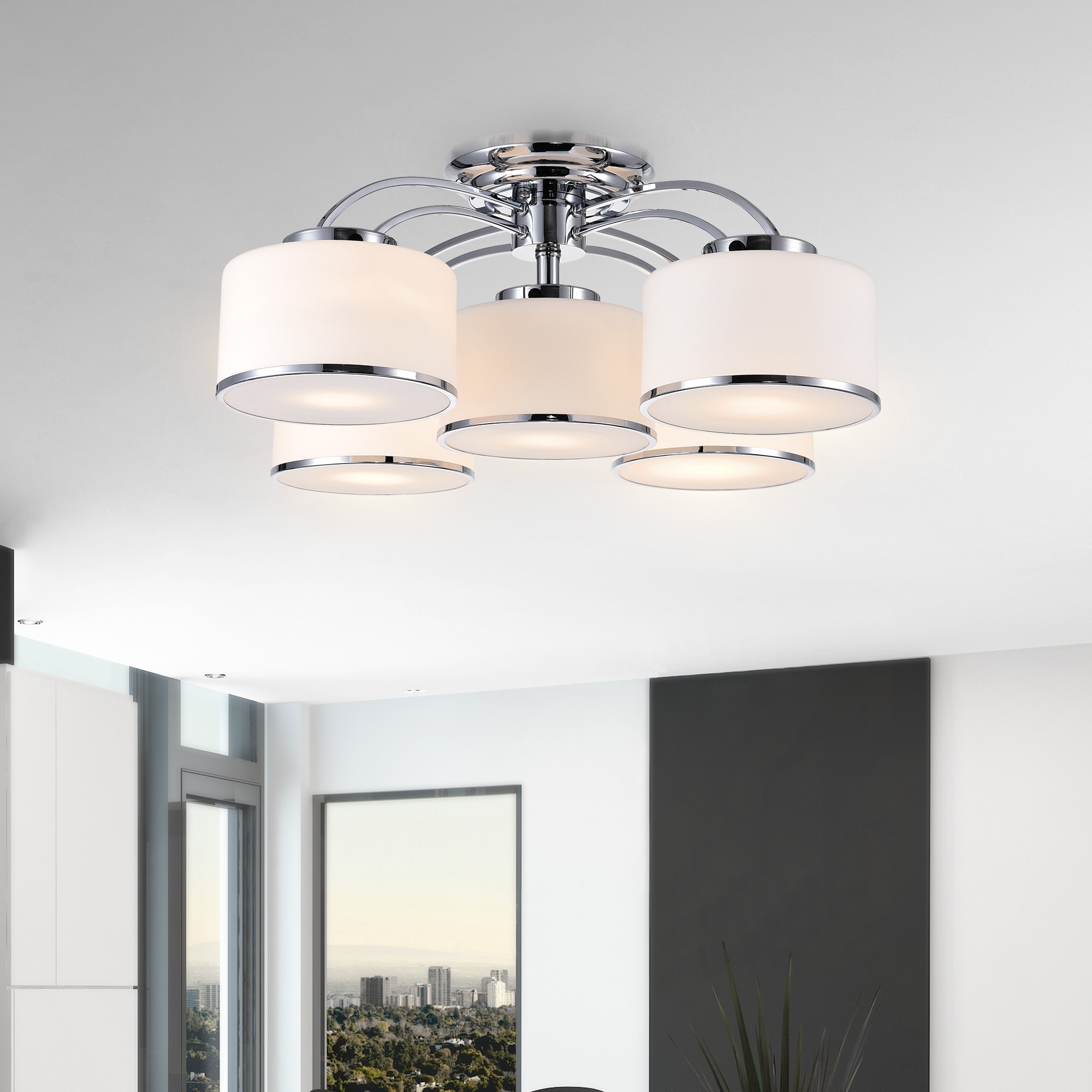 CWI Lighting 5479C30C-5 Frosted 5 -Light 30-in Chrome Flush Mount Light