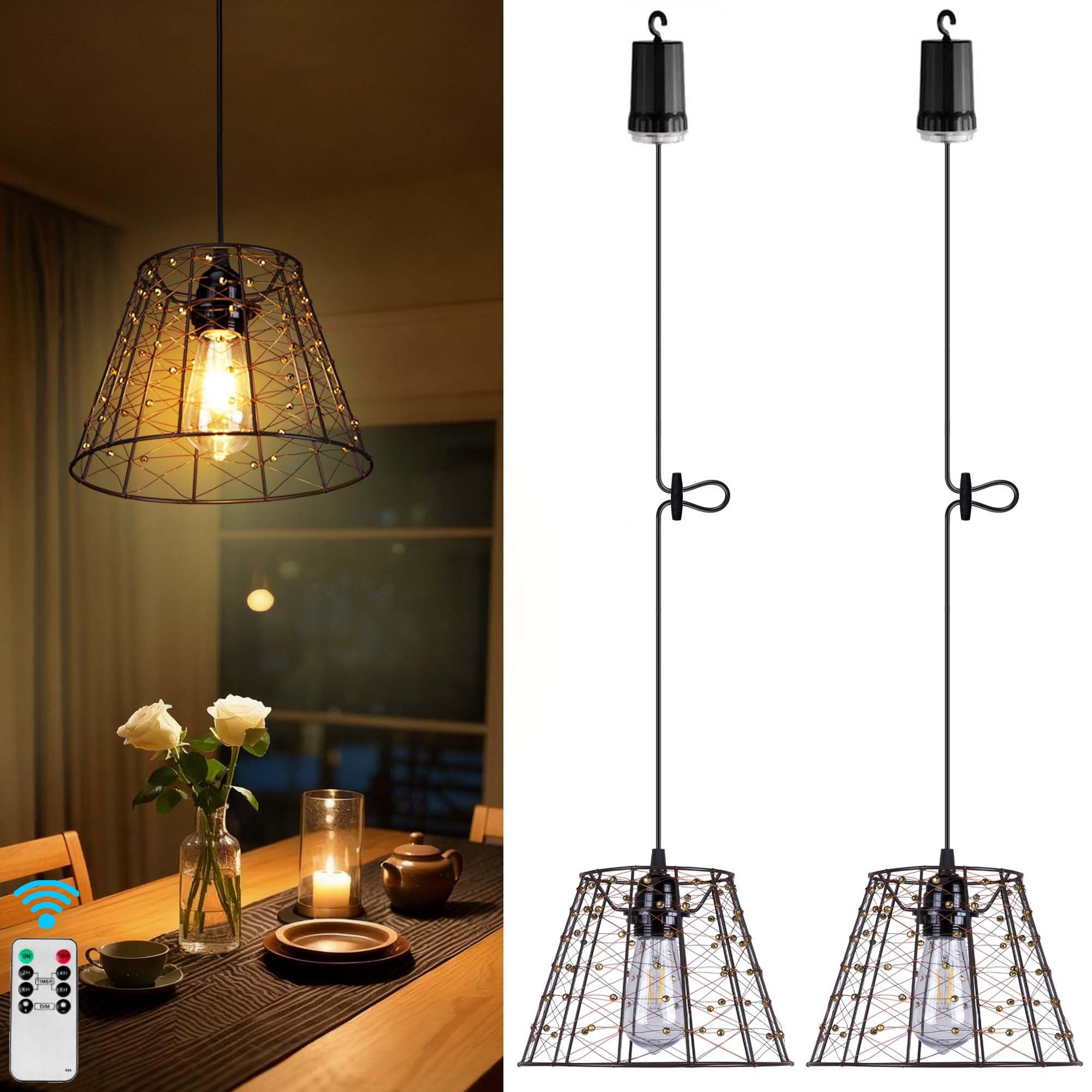 Ahfiwaso  power cell Operated Chandelier with Remote Control IP44 Waterproof Outdoor Pendant Light for Porch Patio Balcony Pergola Shed Home Decor