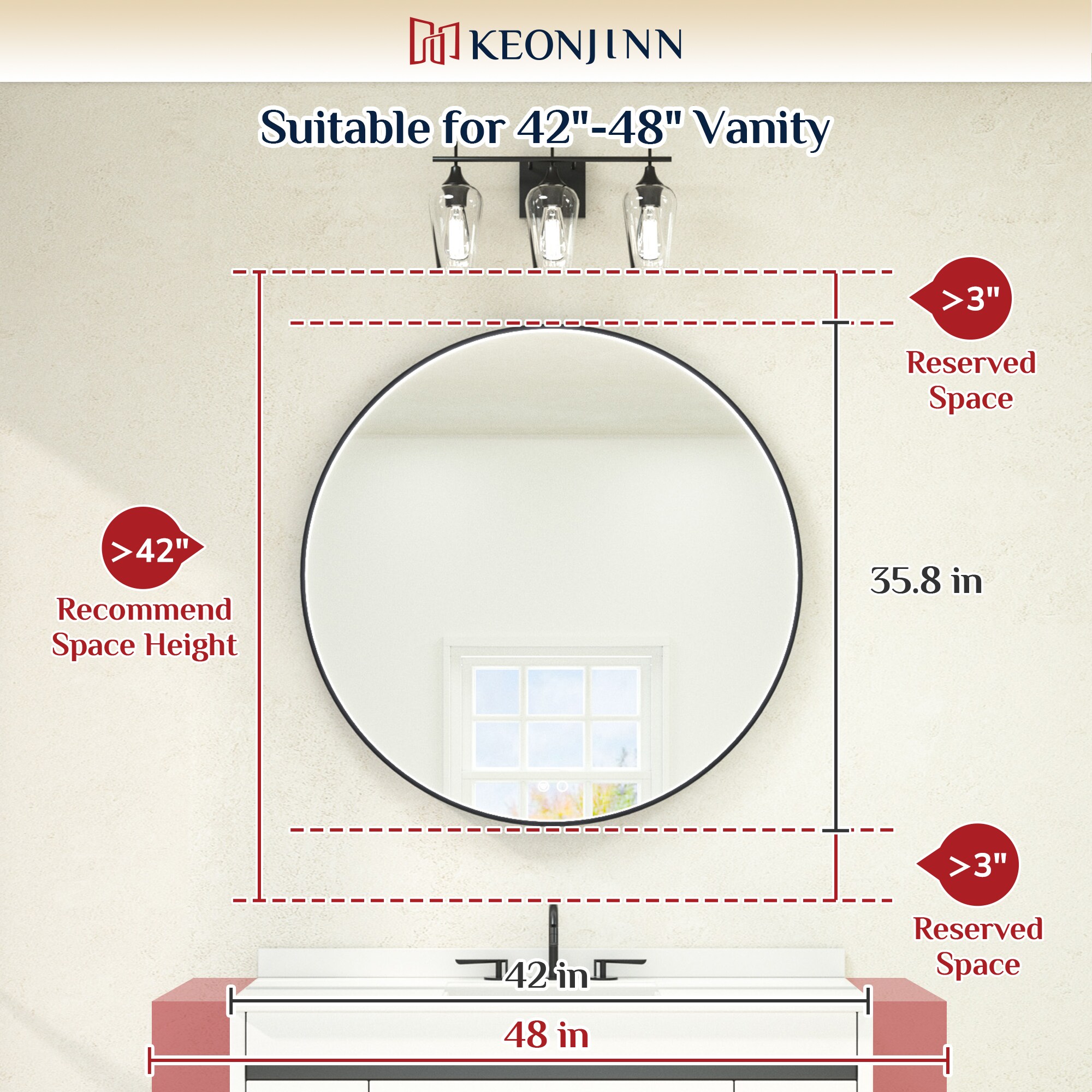 Keonjinn LW-JZ-CGSSW-MR91-BK Framed-Bath-Mirrors - View #3