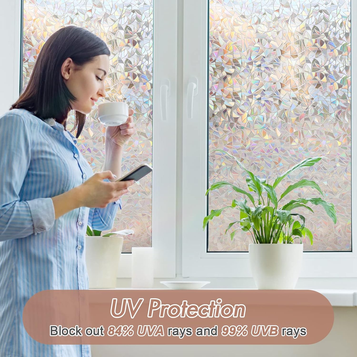 Haton Rainbow Static Cling Stained Glass Window Privacy Film with Application Kit 17.5 x 78.7 in
