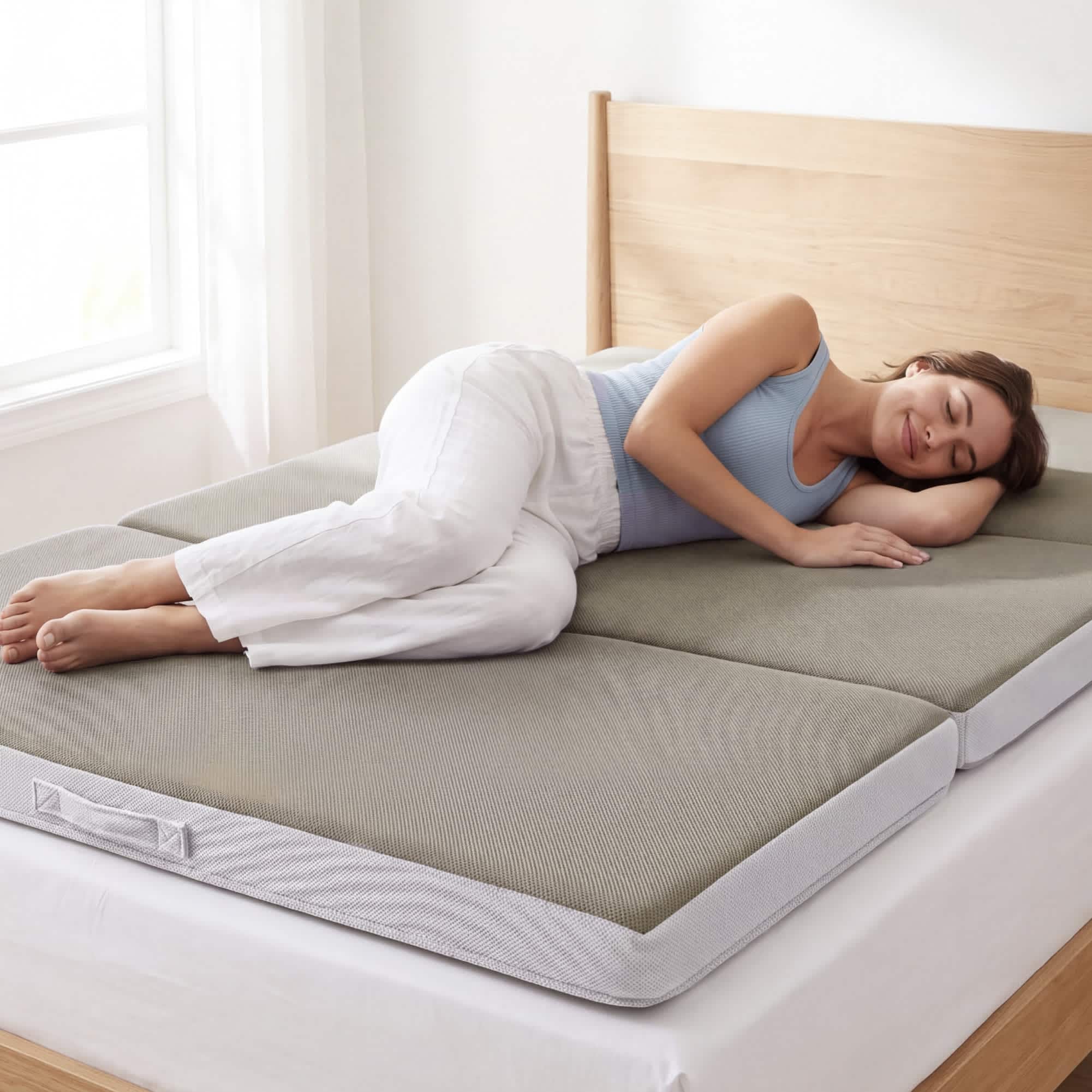 Best Choice Products - 4in Portable Queen Size Mattress Topper Tri-Fold Mattress Pad - Taupe
