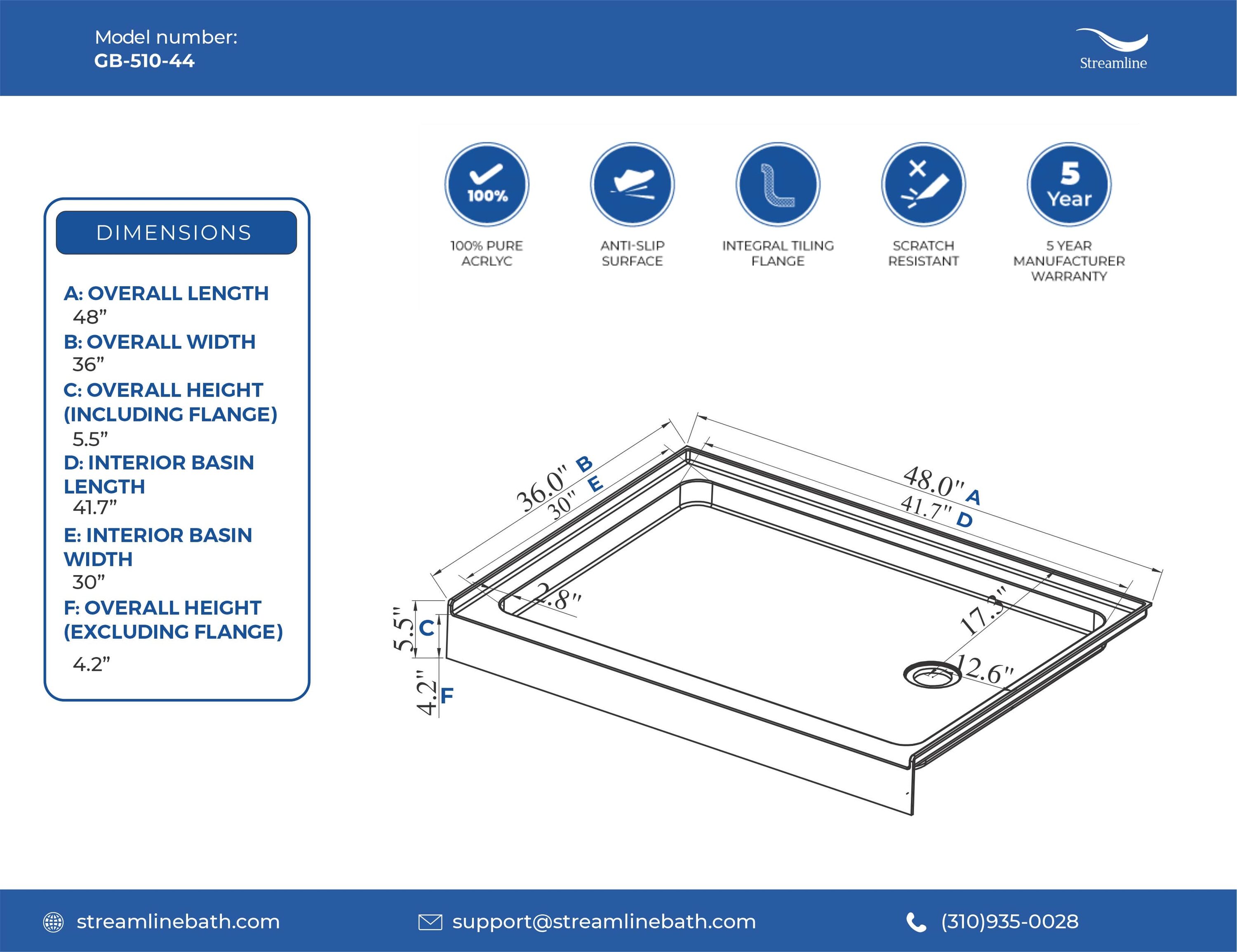 Streamline GB-510-44 Shower-Floors - View #8