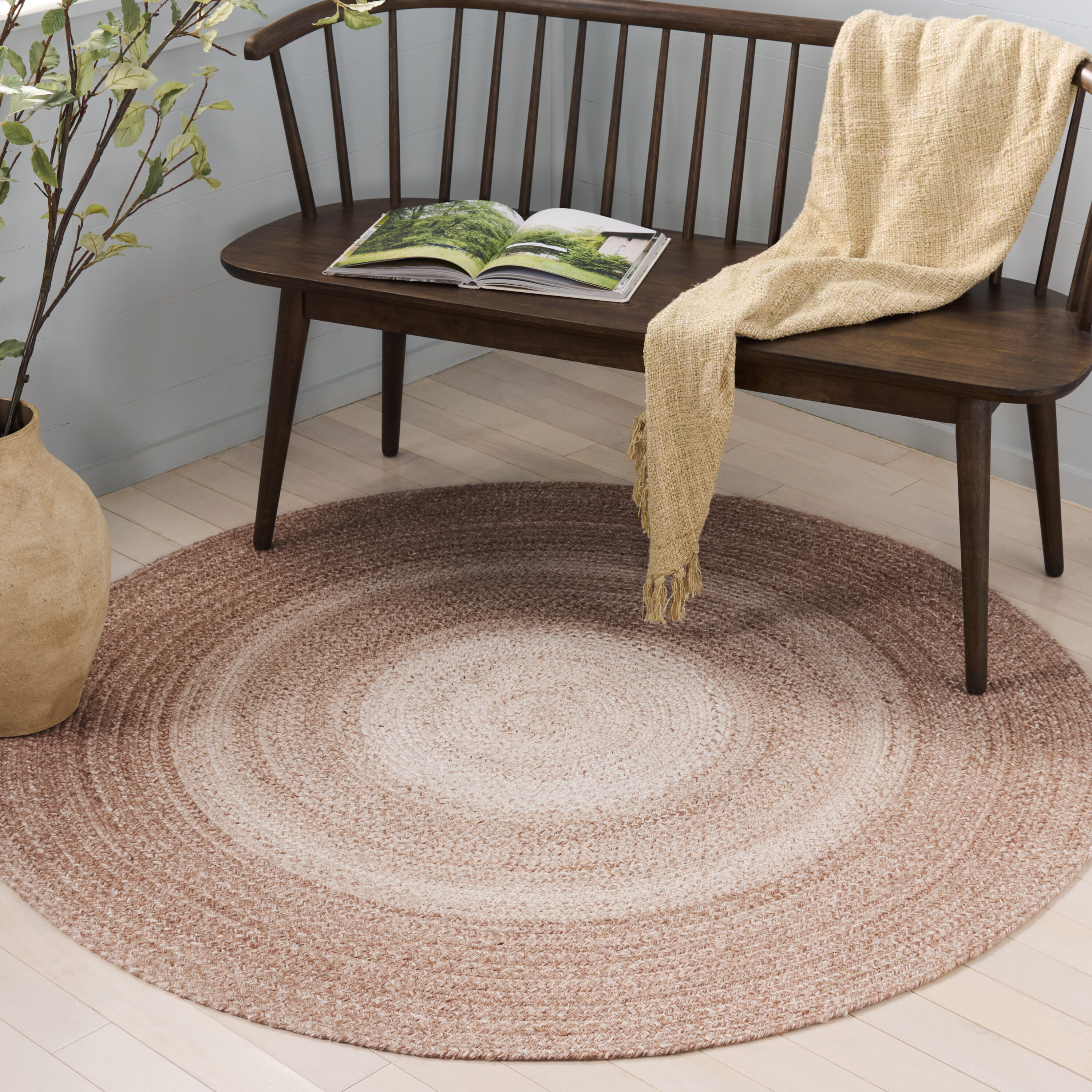  Braided 807 Beige Country Floral 5ft x 5ft Round Rug