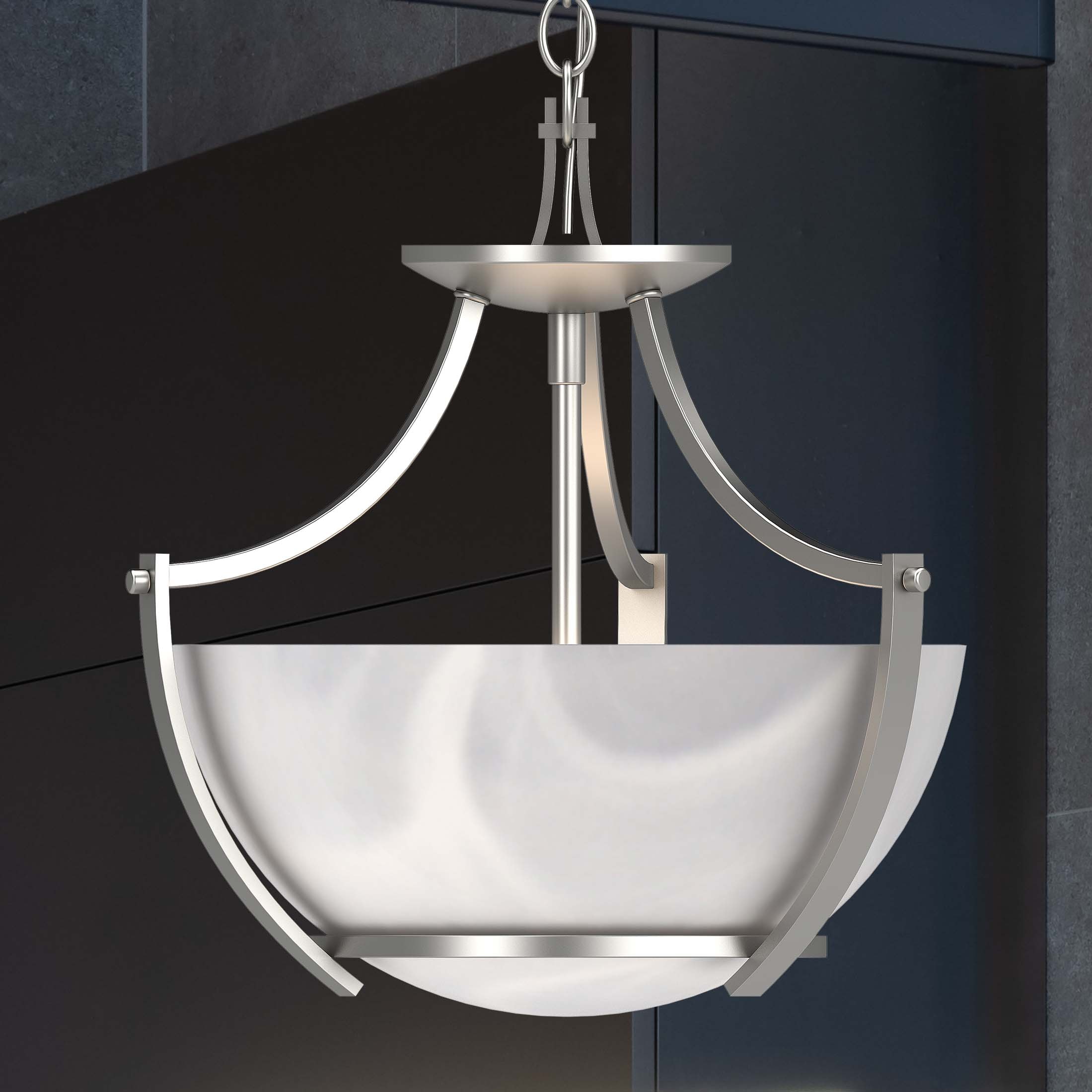 Brushed Nickel Alabaster Glass Semi-Flush Mount Light