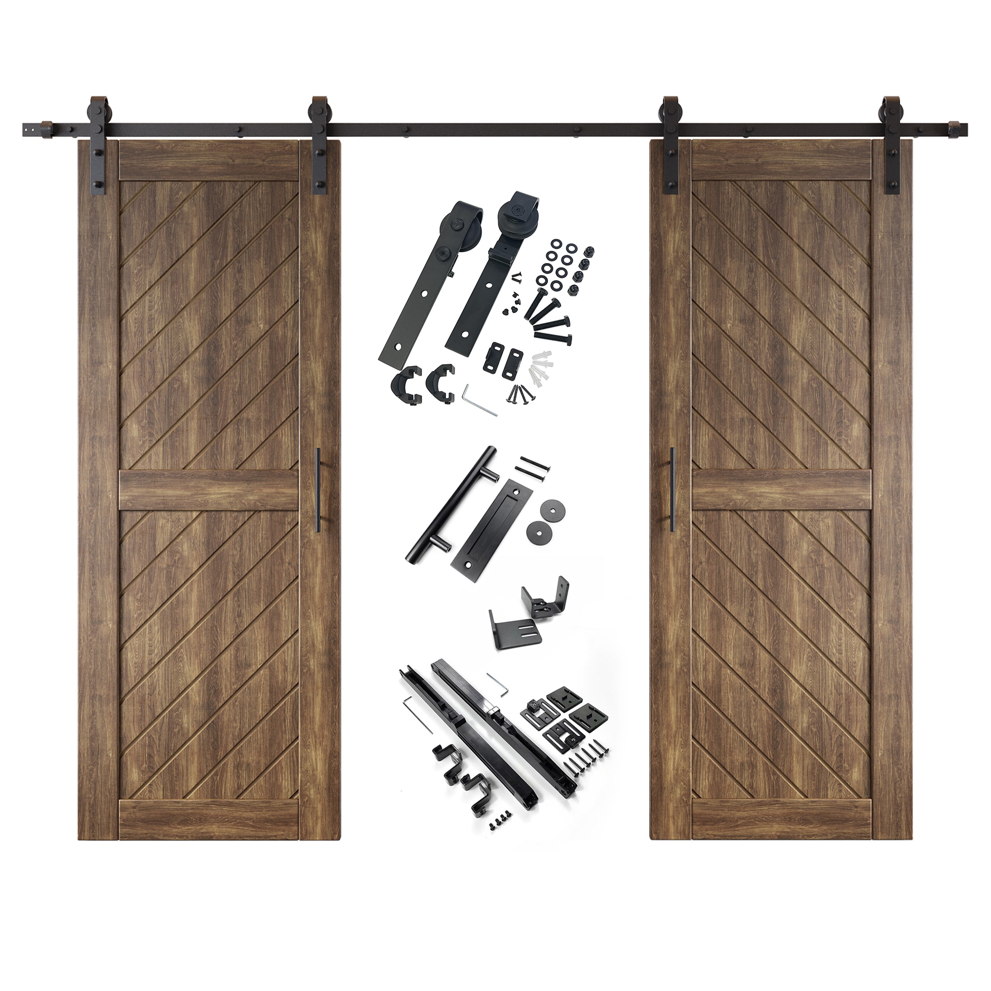 HOMACER YT2H108C-XT1-2680-WA 26-in x 80-in Dark Walnut Prefinished Non-standard Pine Wood Solid core Double Barn Door (Hardware Included)