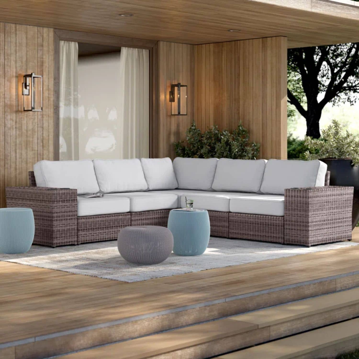 GDFStudio Camden Coastal Farmhouse Wicker Reversible Outdoor Sectional ...