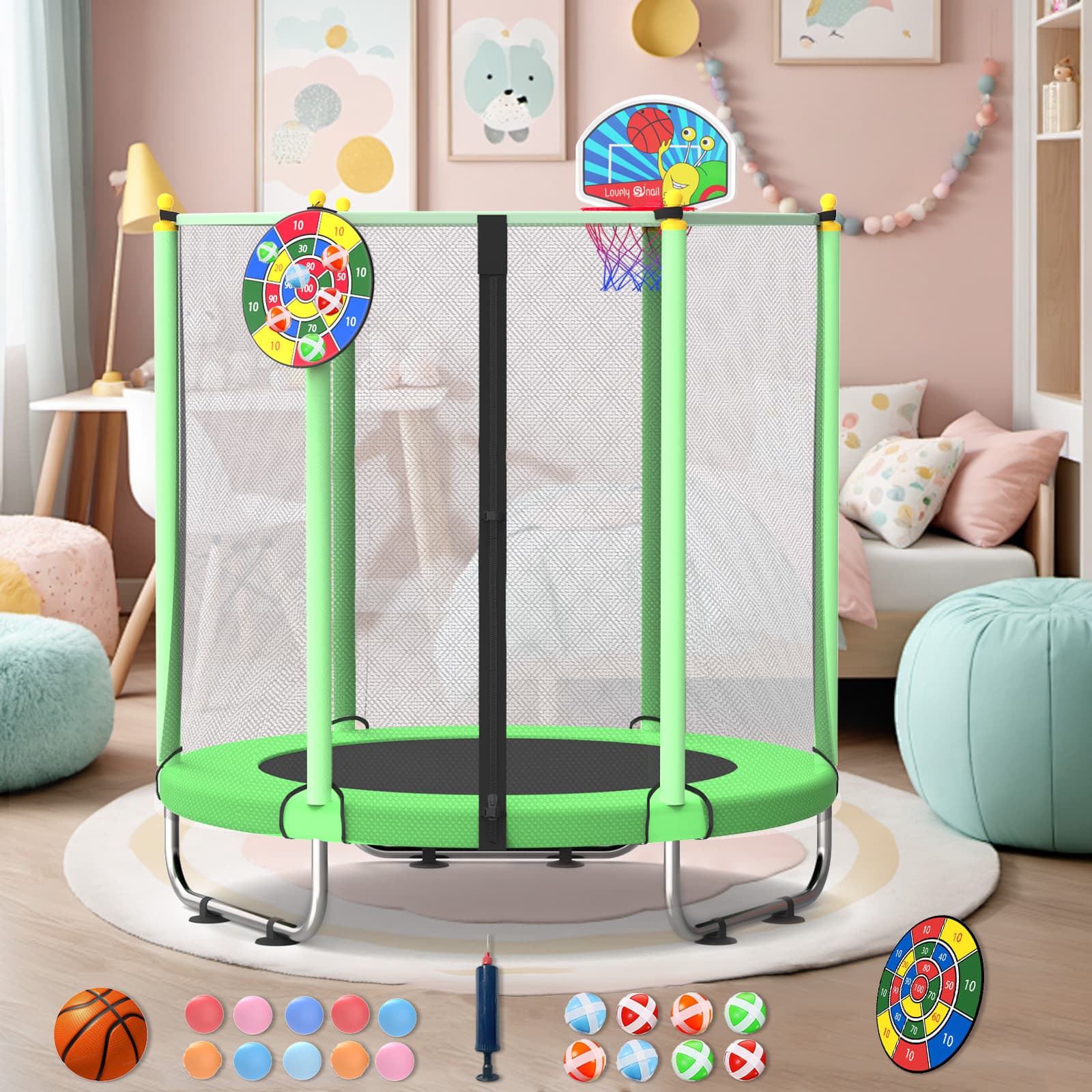 Jumpfly - 60 inch Trampoline for Kids 5 FT Indoor and Outdoor Toddler Baby Trampoline with Basket...