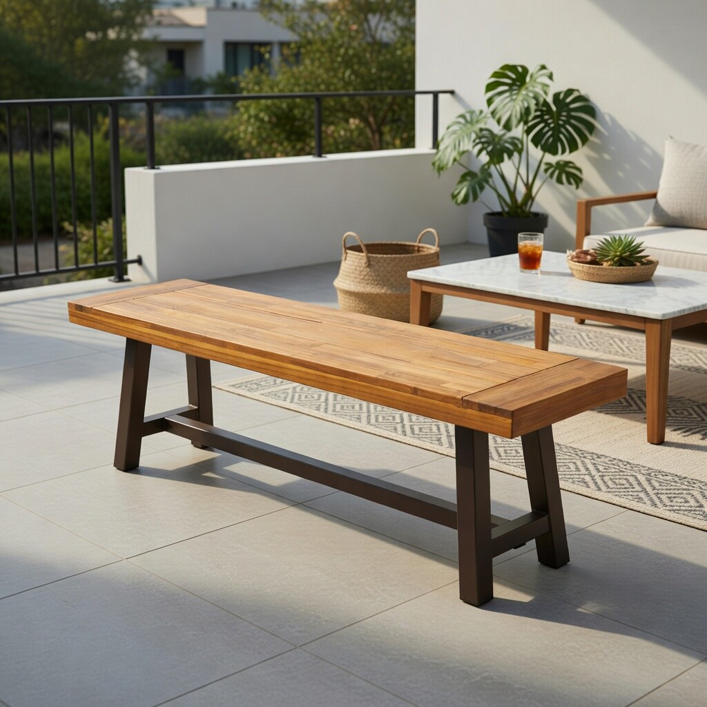 VERYKE Set of 2 Carlisle Outdoor Patio Dining Benches Sandblasted Brown ...