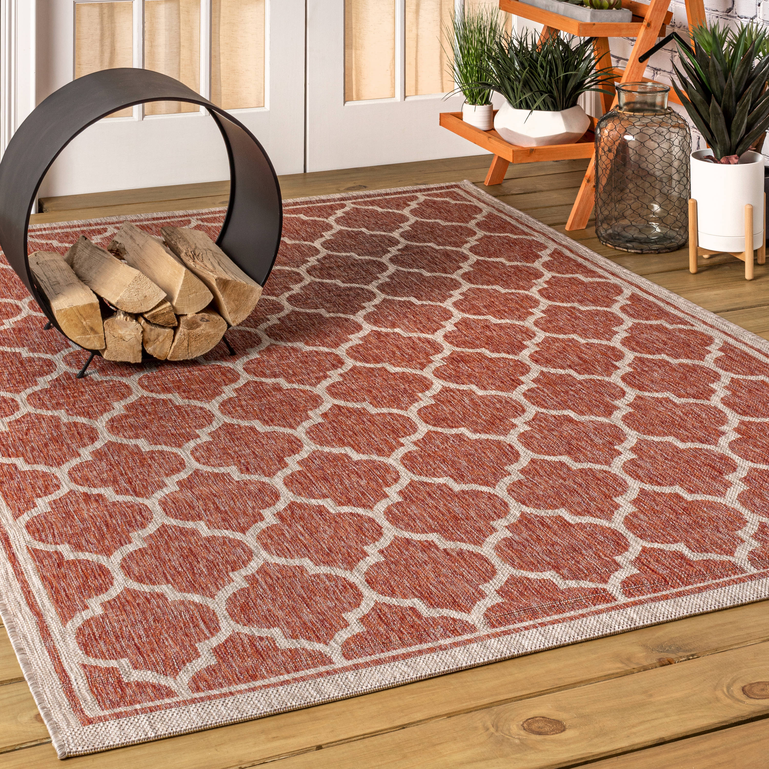 JONATHAN  Y SMB109C-6 SANTA MONICA Trebol Moroccan Trellis Textured Weave 6 x 9 (ft) Polypropylene Red/Beige Rectangular Indoor Medallion Bohemian/Eclectic Area rug