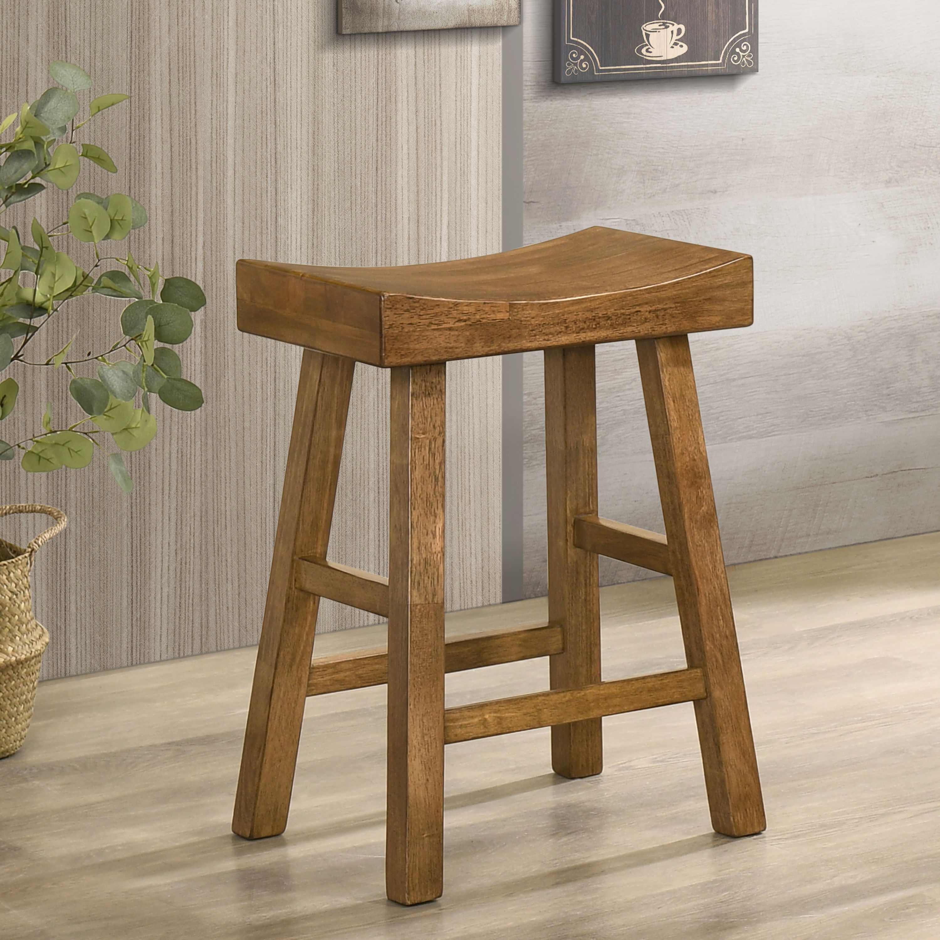 Furniture of America IDF-BR365A Henchel 2 -Set Oak 25.0-Inches H Counter height Saddle seat Wood Bar Stool