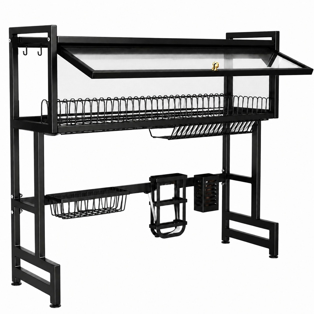 Aoibox  Over The Sink Dish Drainer Drying Rack 3 Tiers with Cover Space Saving Stainless Steel Sink Shelf for Dishes